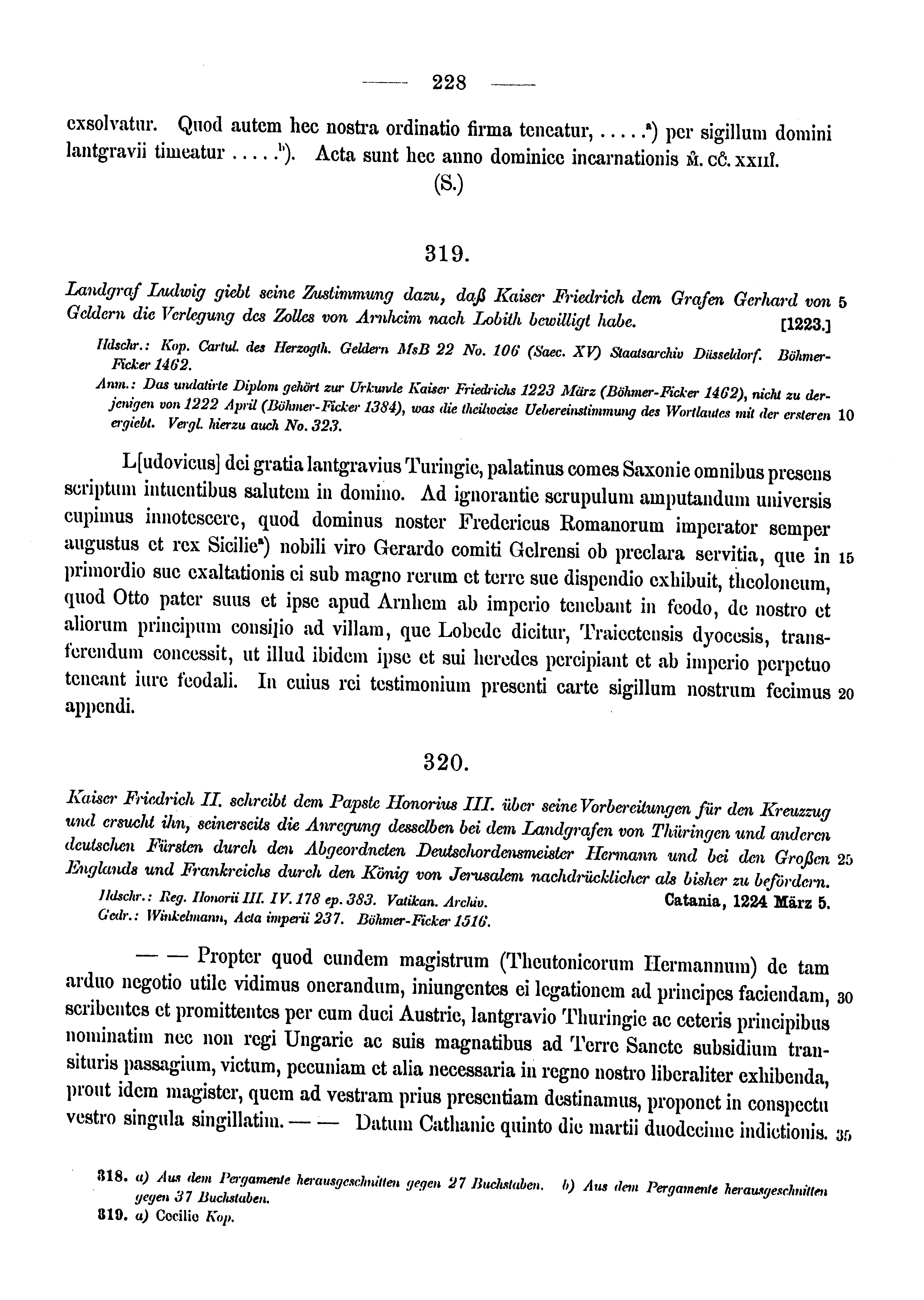 Historische Urkunde Seite 228 aus Band cds1a3