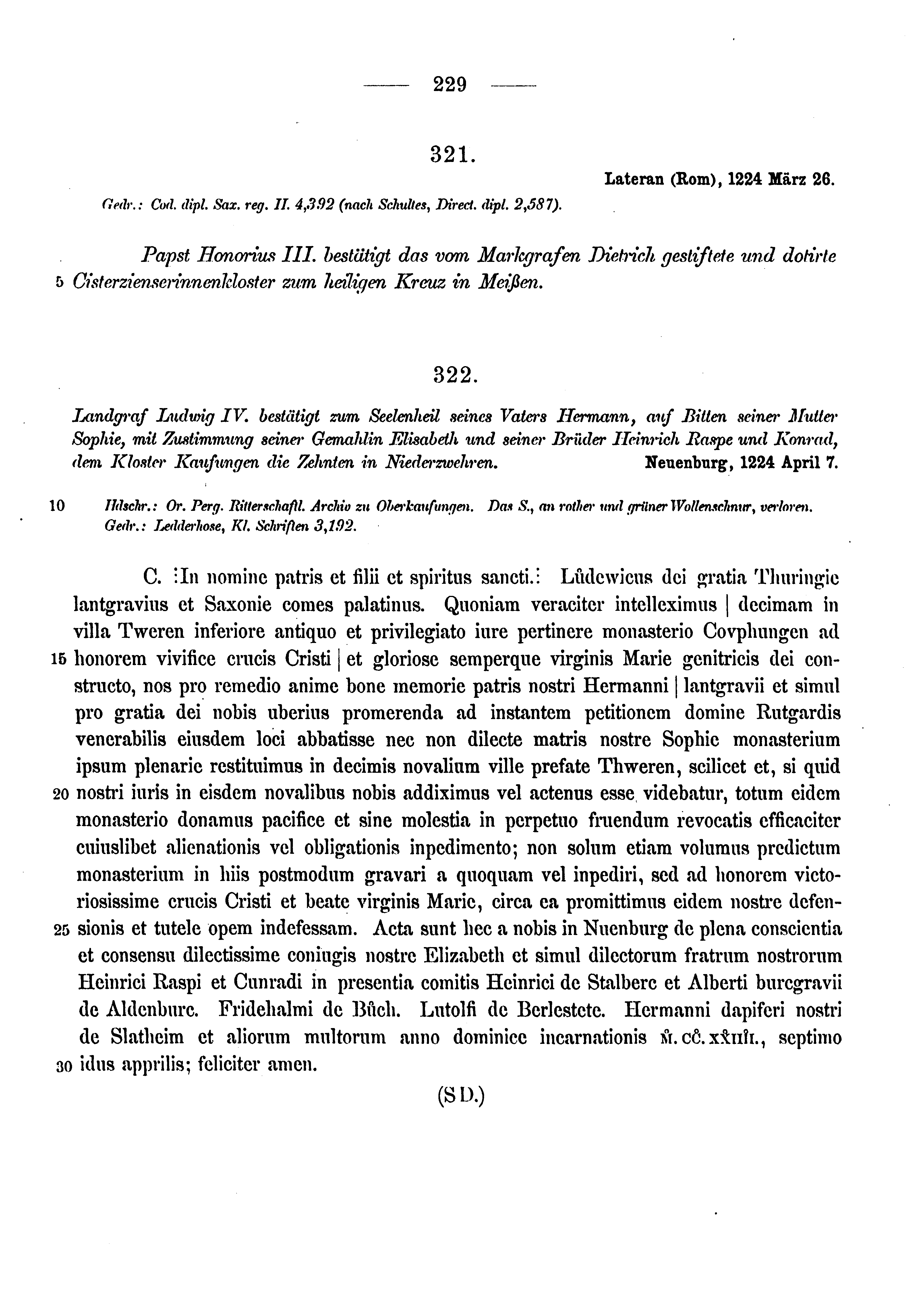 Historische Urkunde Seite 229 aus Band cds1a3