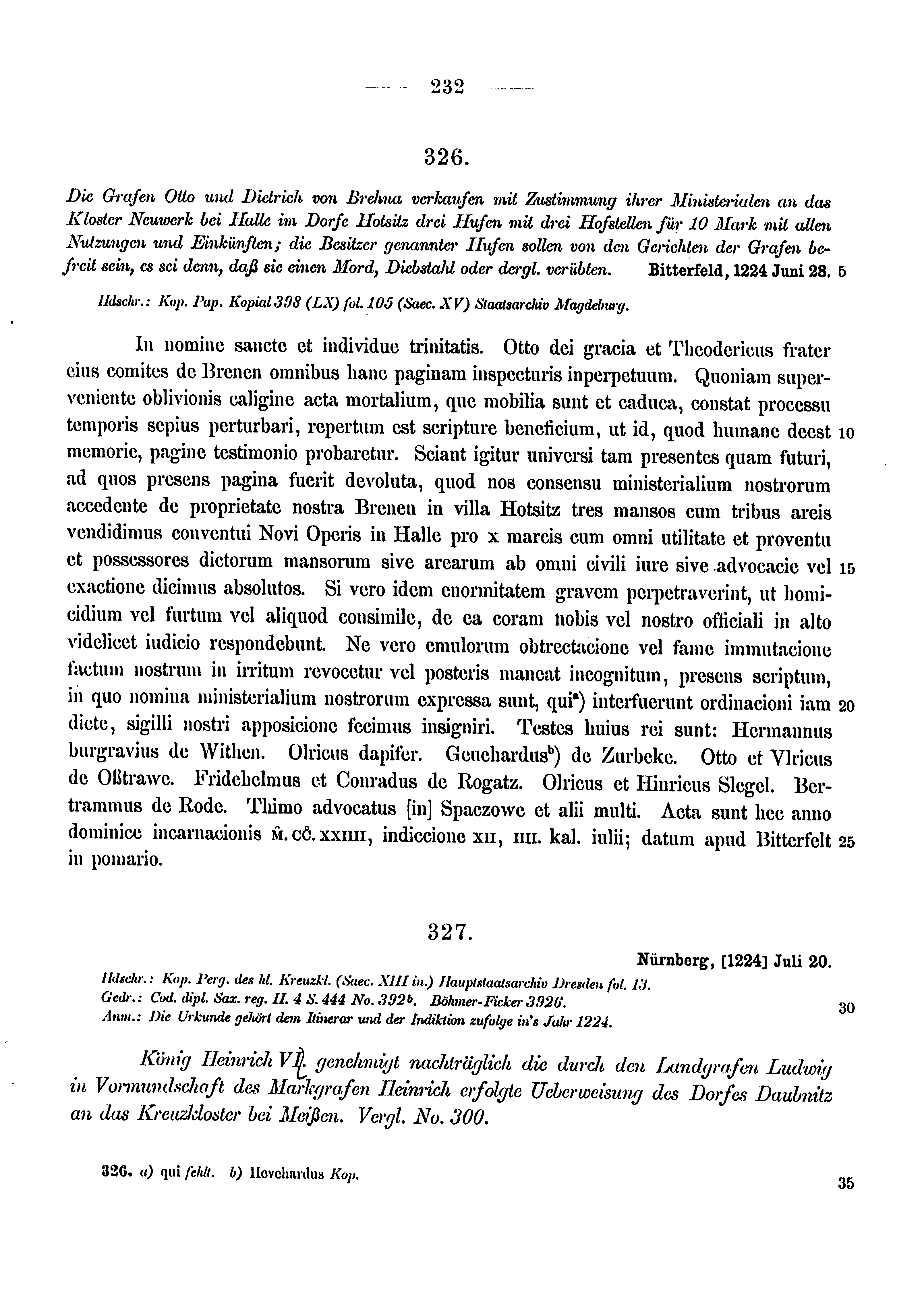 Historische Urkunde Seite 232 aus Band cds1a3