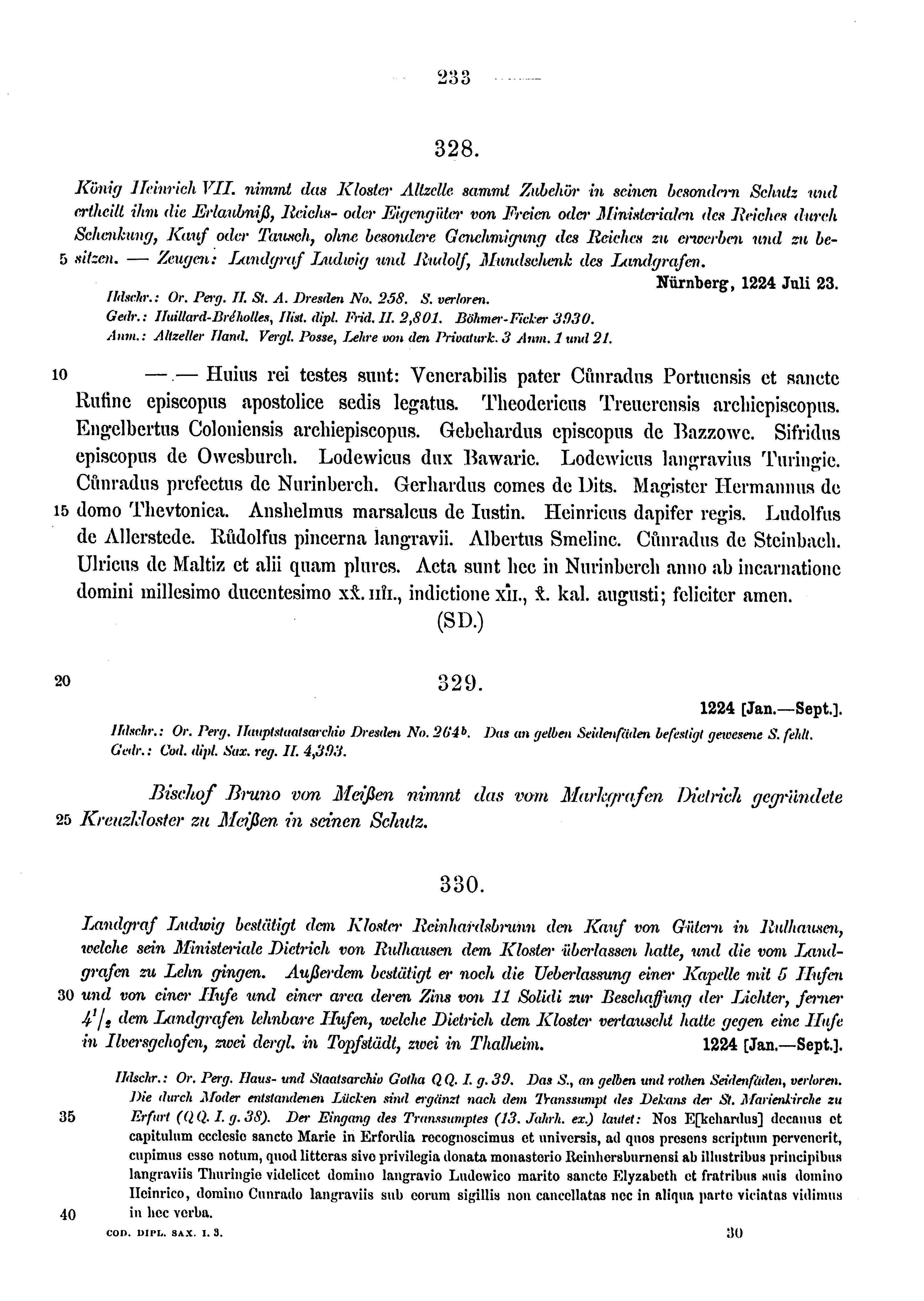 Historische Urkunde Seite 233 aus Band cds1a3