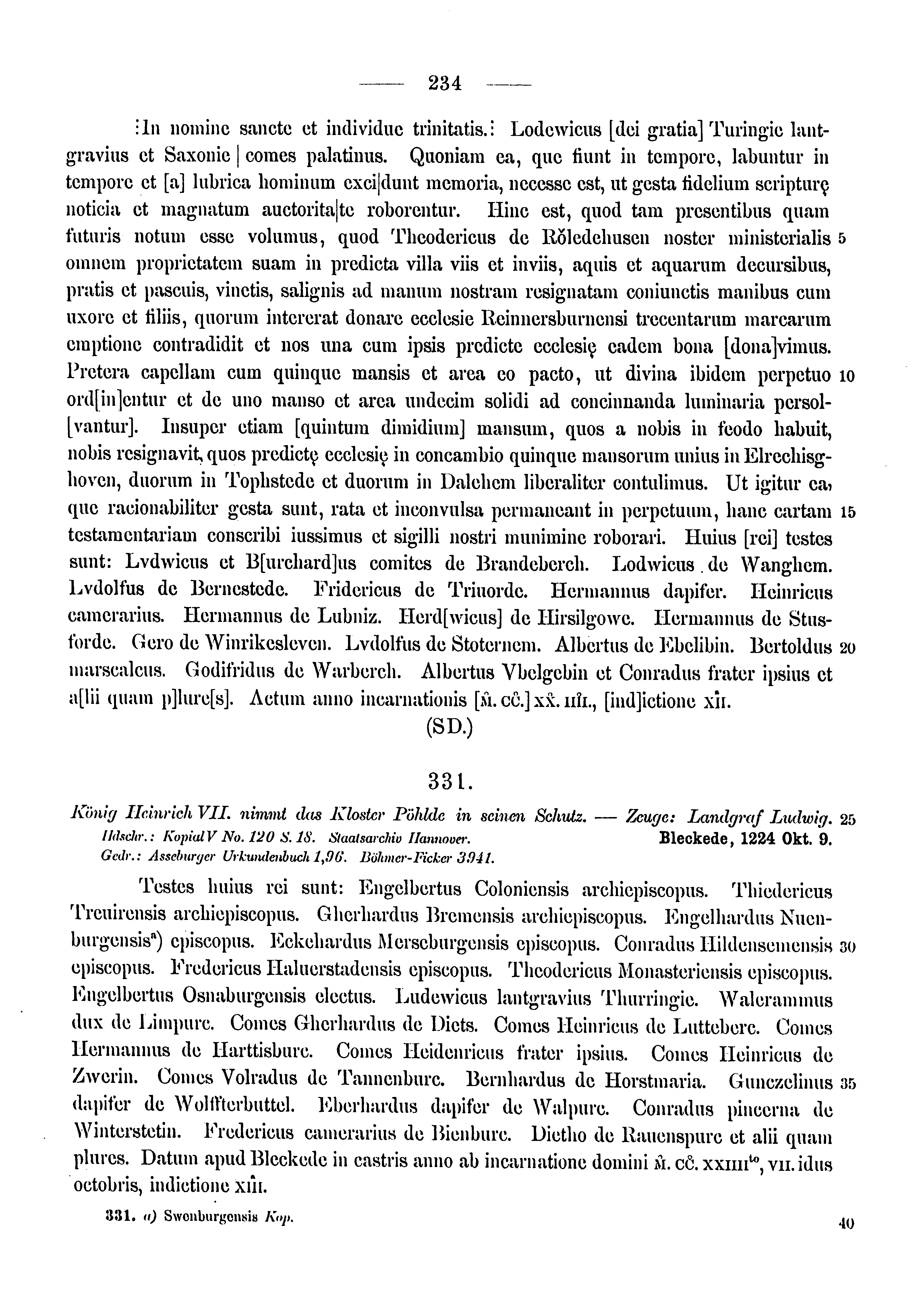 Historische Urkunde Seite 234 aus Band cds1a3