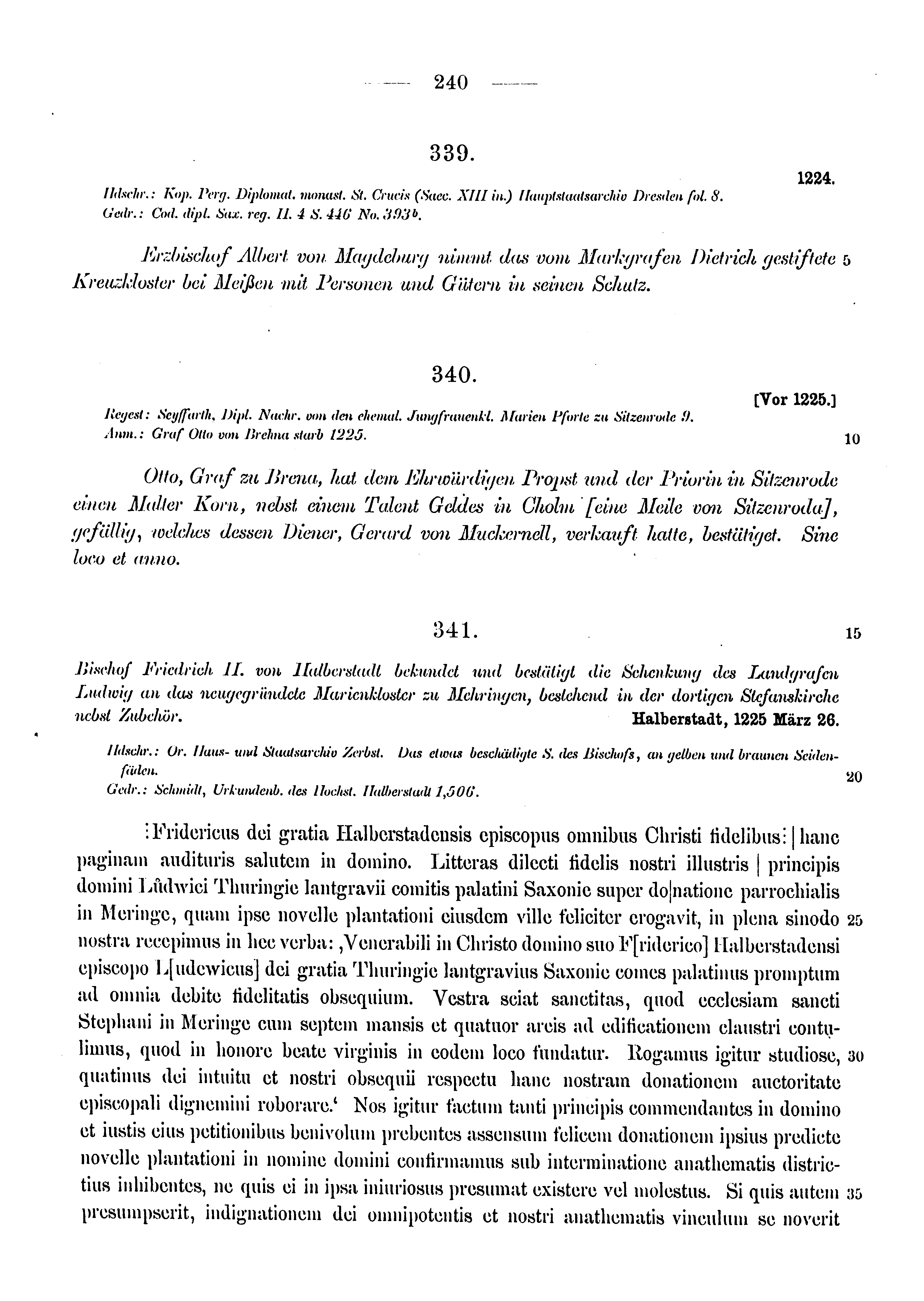 Historische Urkunde Seite 240 aus Band cds1a3