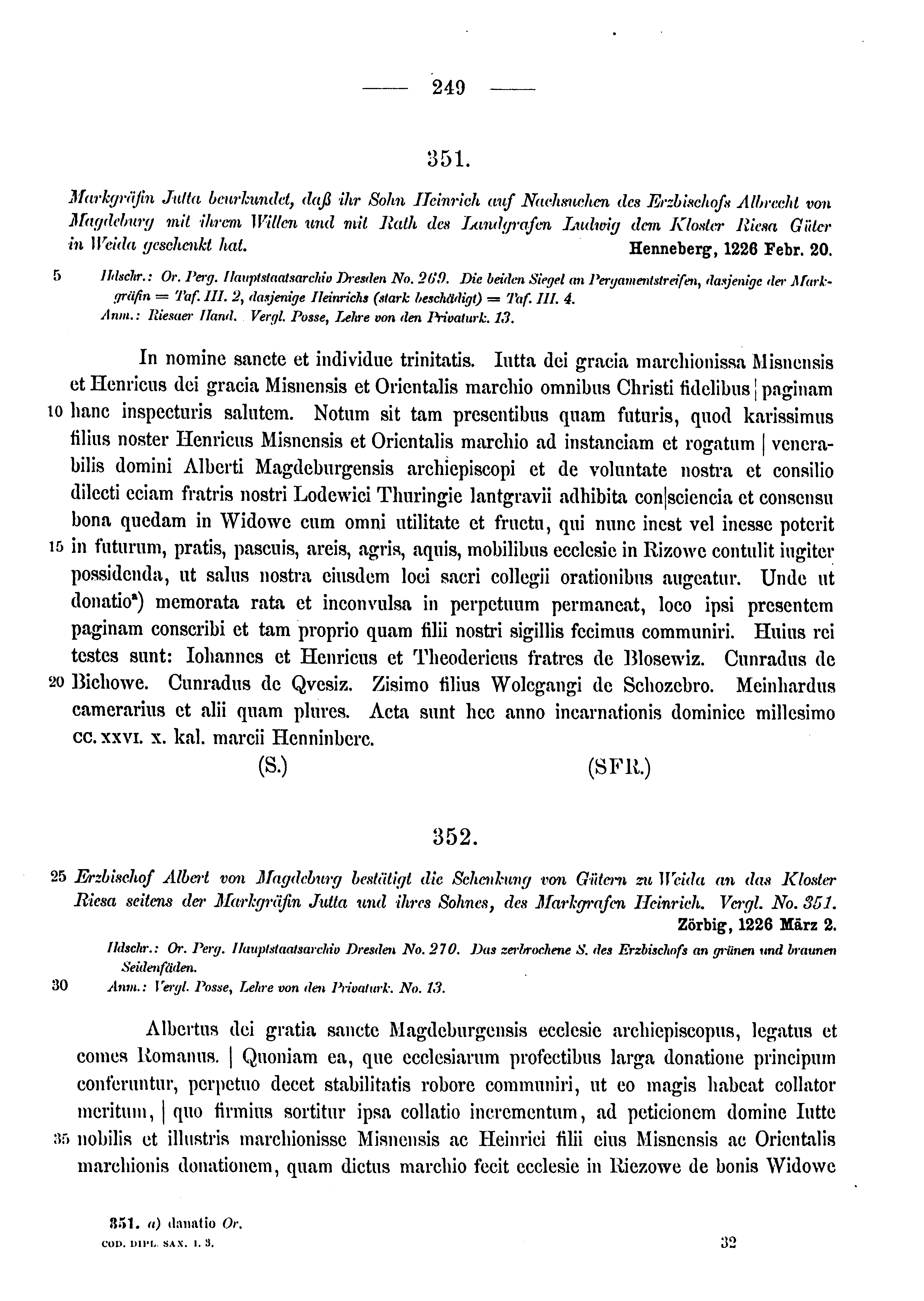 Historische Urkunde Seite 249 aus Band cds1a3