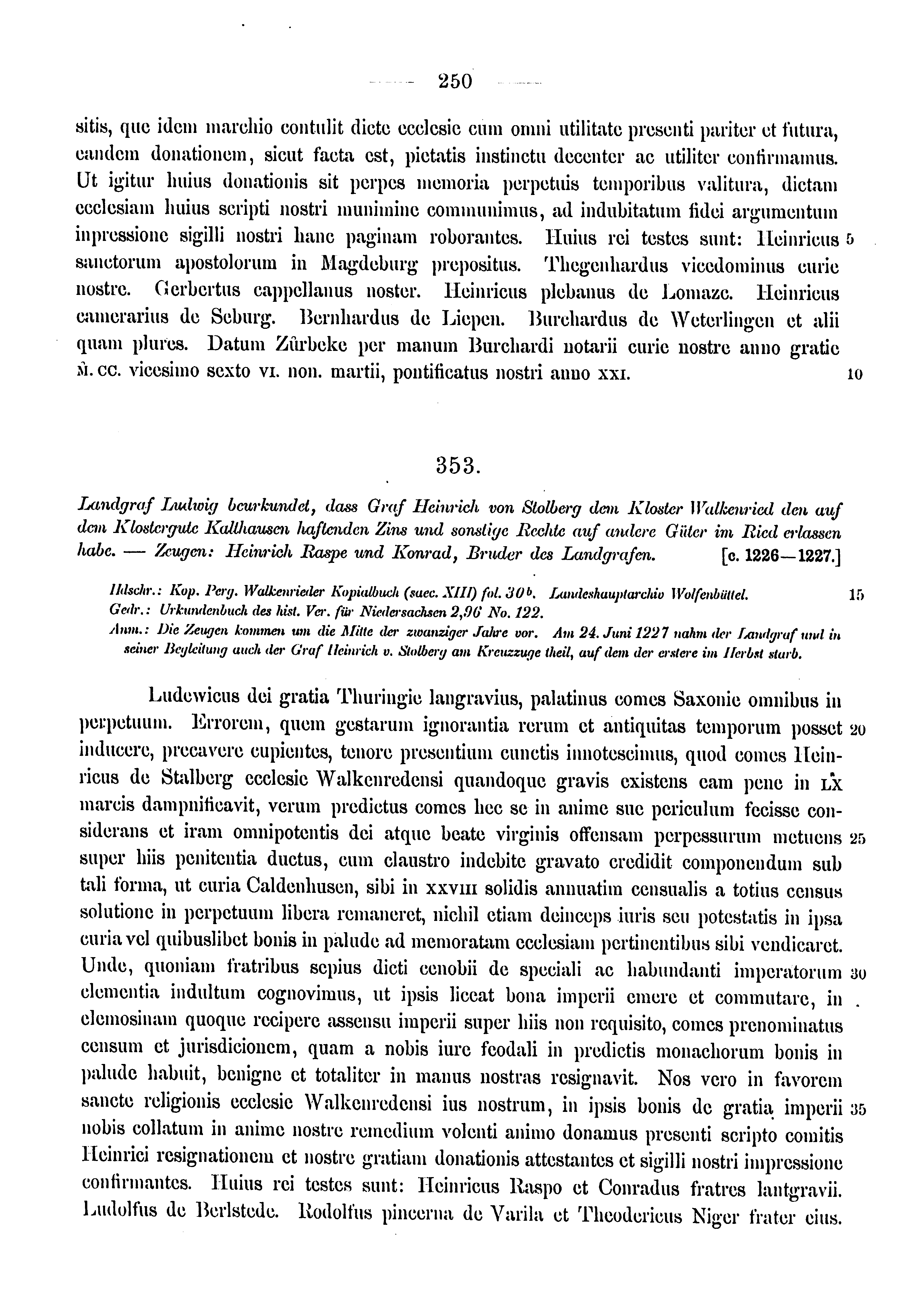 Historische Urkunde Seite 250 aus Band cds1a3