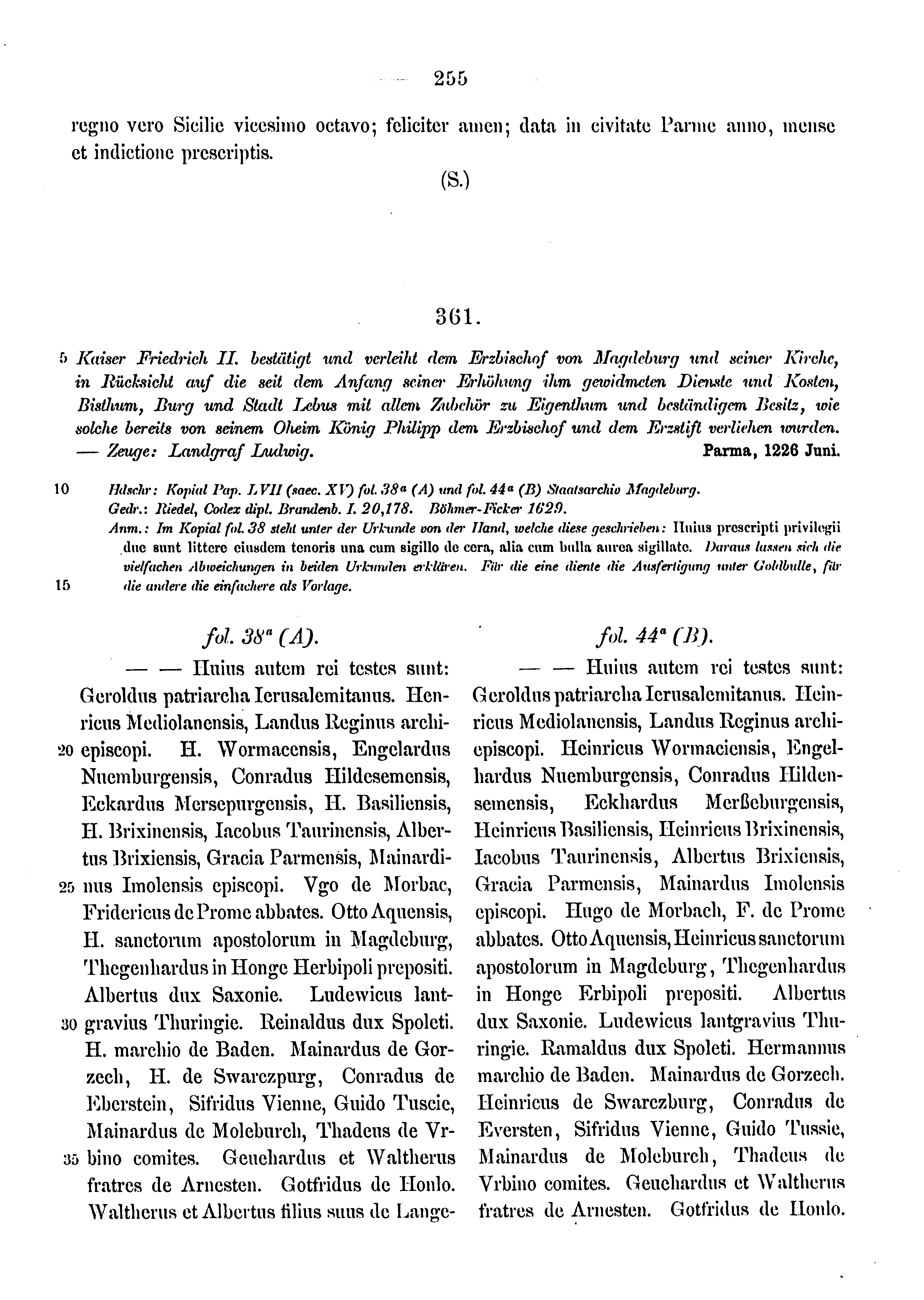 Historische Urkunde Seite 255 aus Band cds1a3