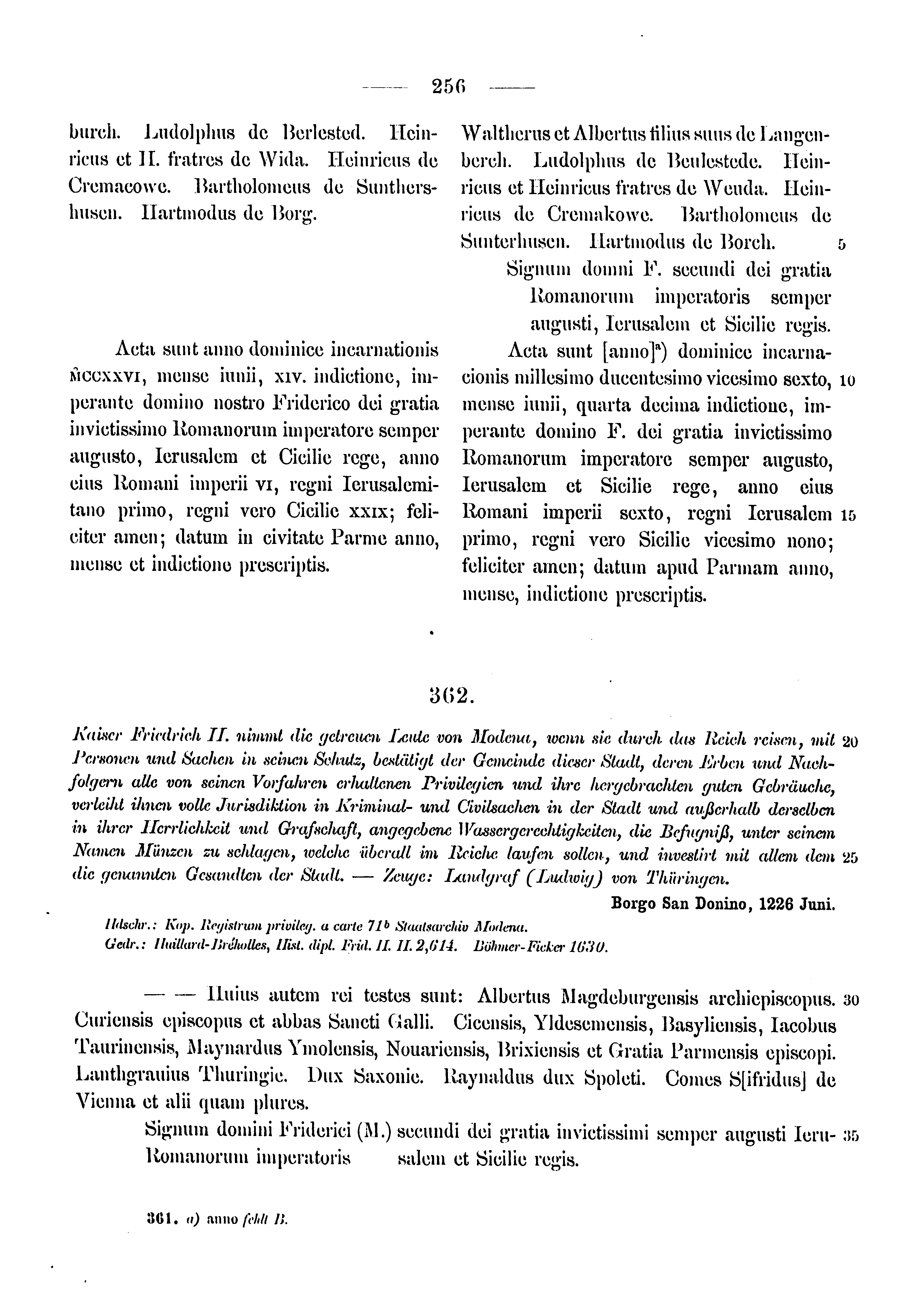 Historische Urkunde Seite 256 aus Band cds1a3