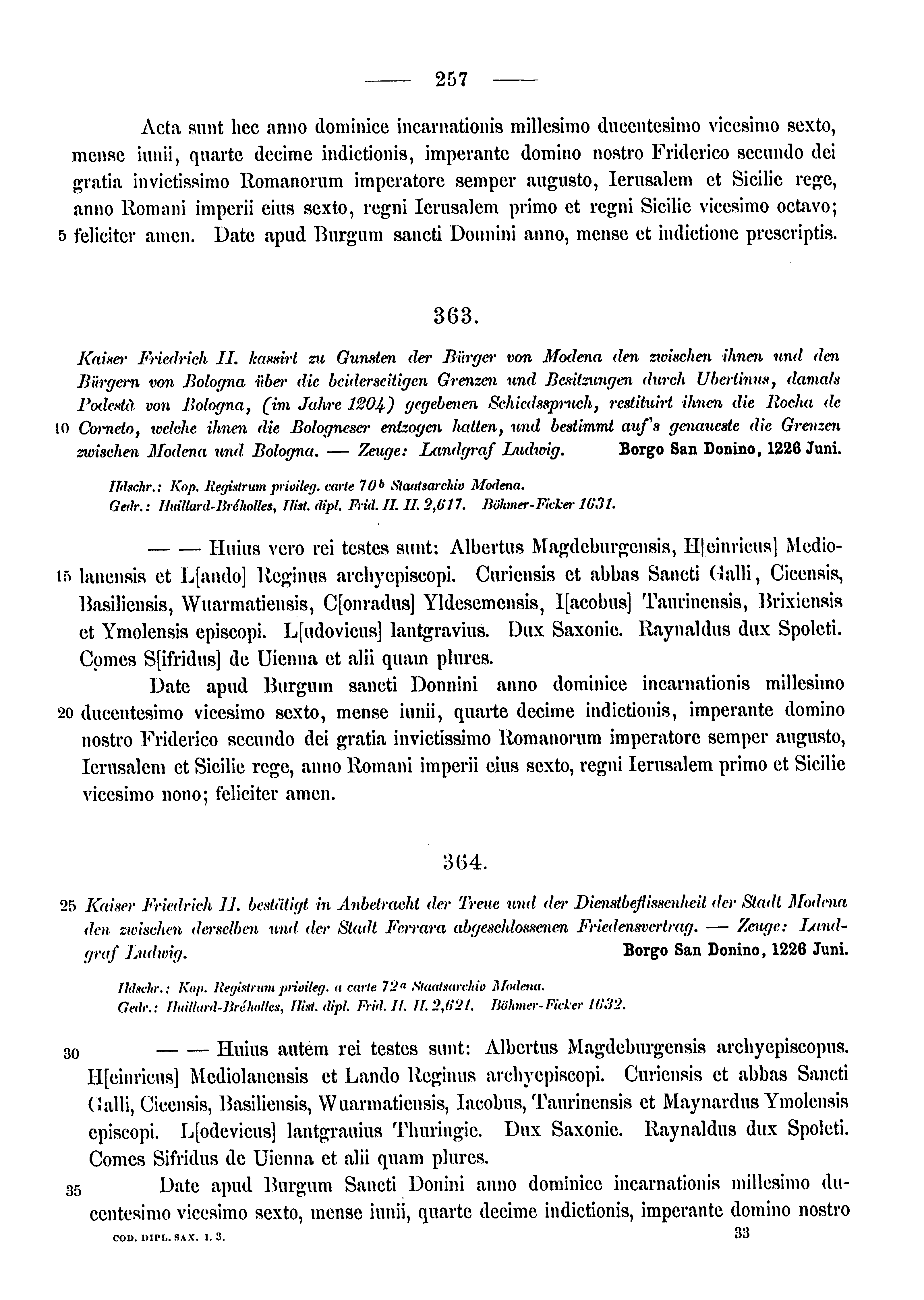Historische Urkunde Seite 257 aus Band cds1a3