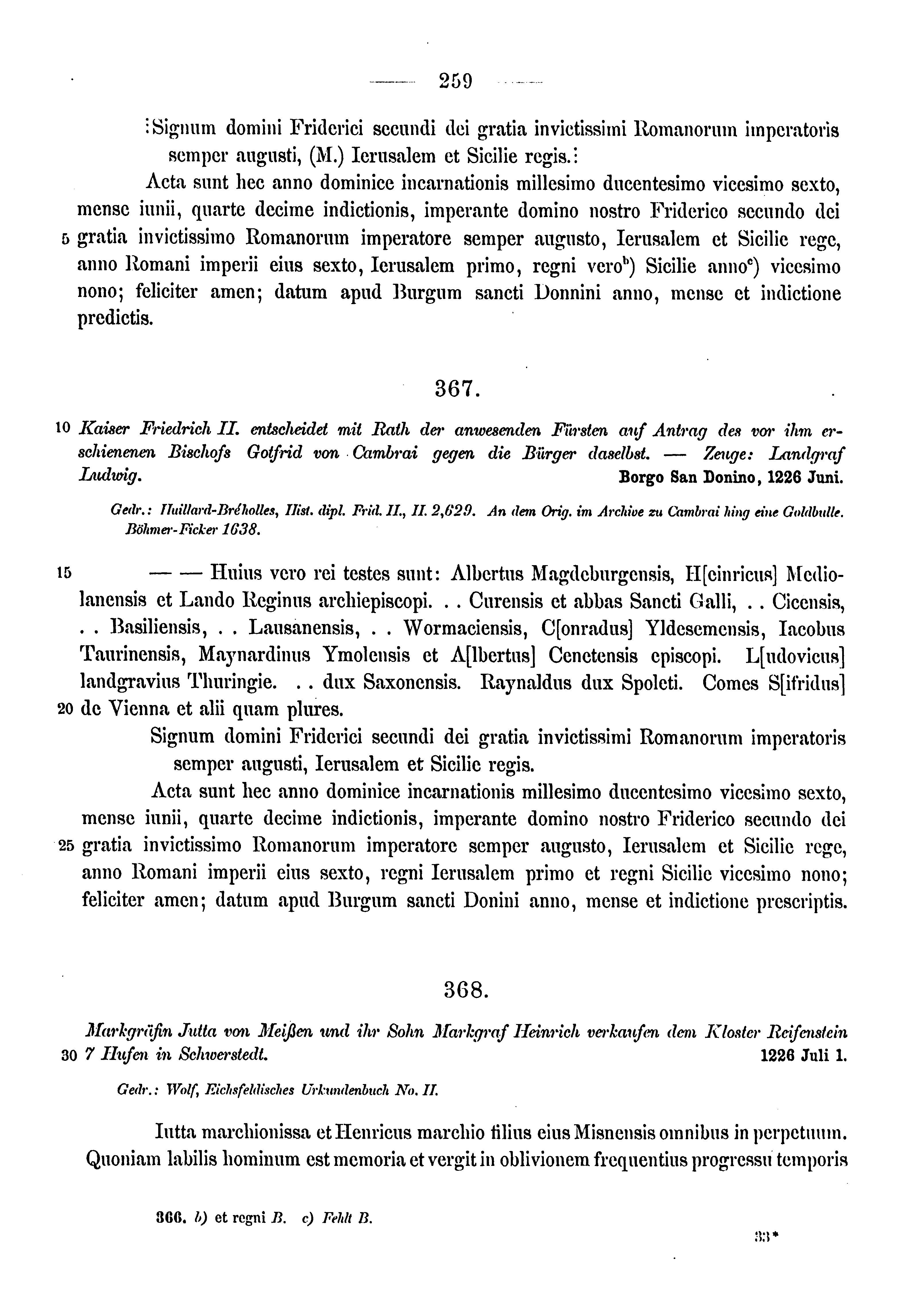 Historische Urkunde Seite 259 aus Band cds1a3