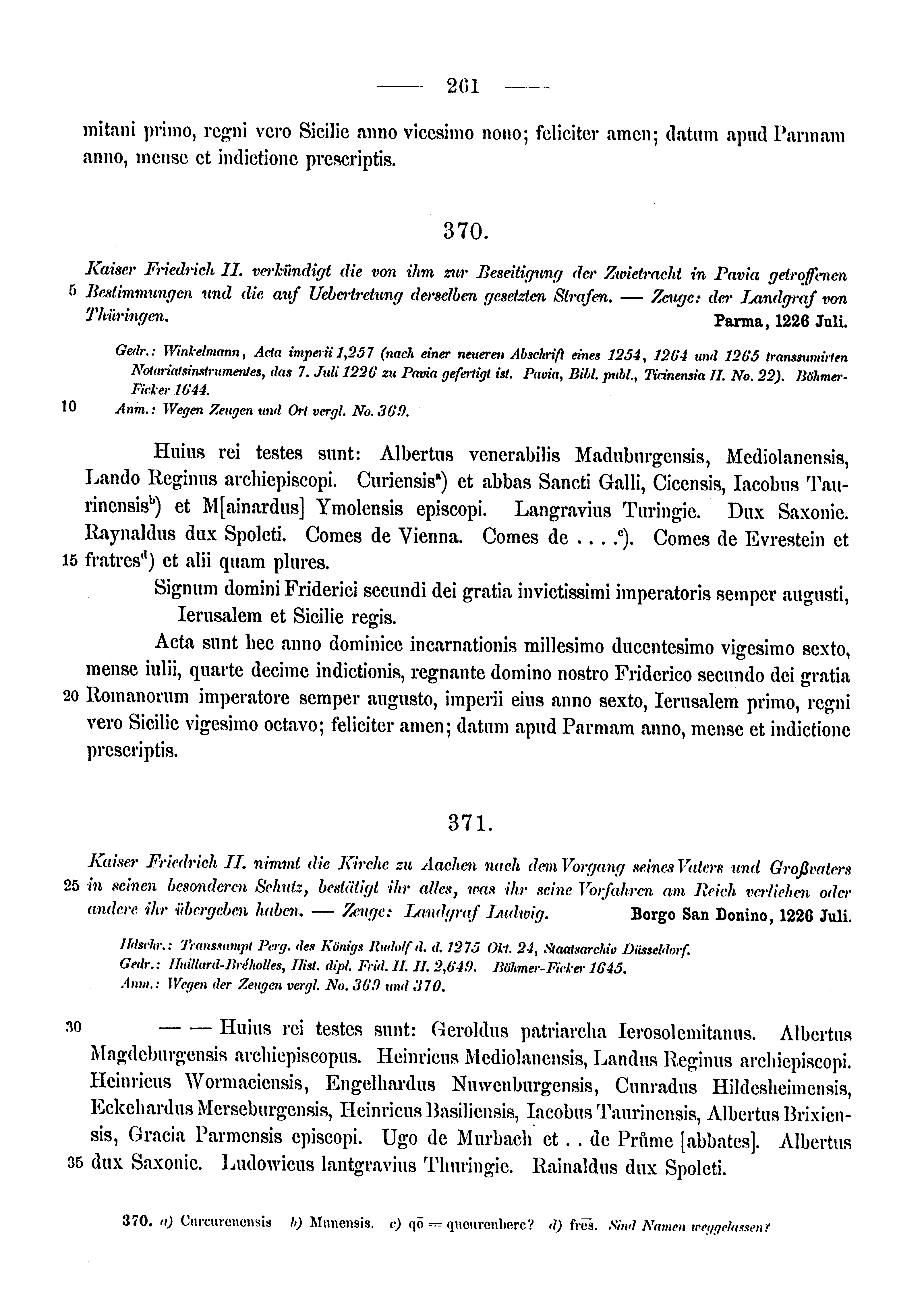 Historische Urkunde Seite 261 aus Band cds1a3