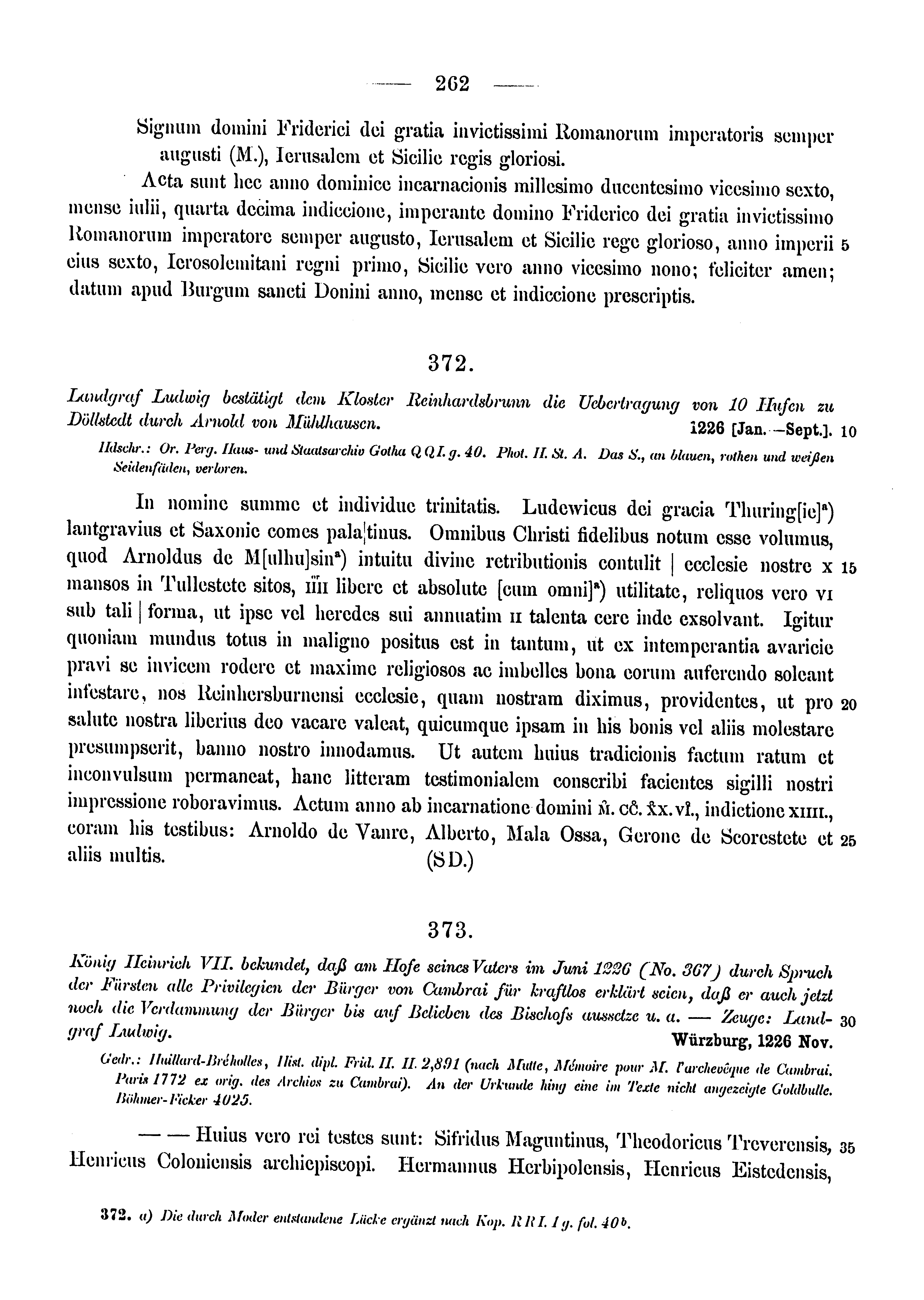 Historische Urkunde Seite 262 aus Band cds1a3