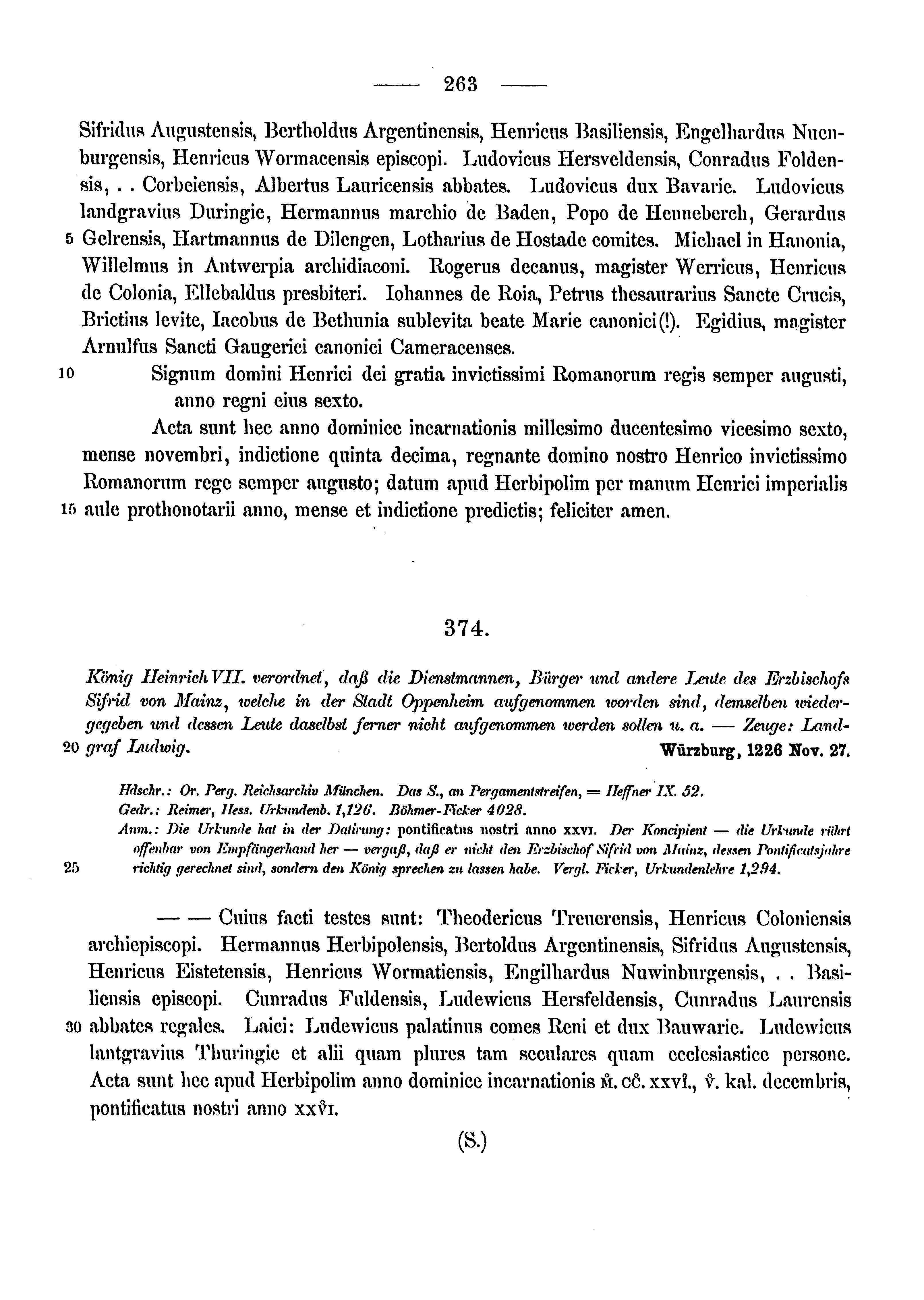 Historische Urkunde Seite 263 aus Band cds1a3