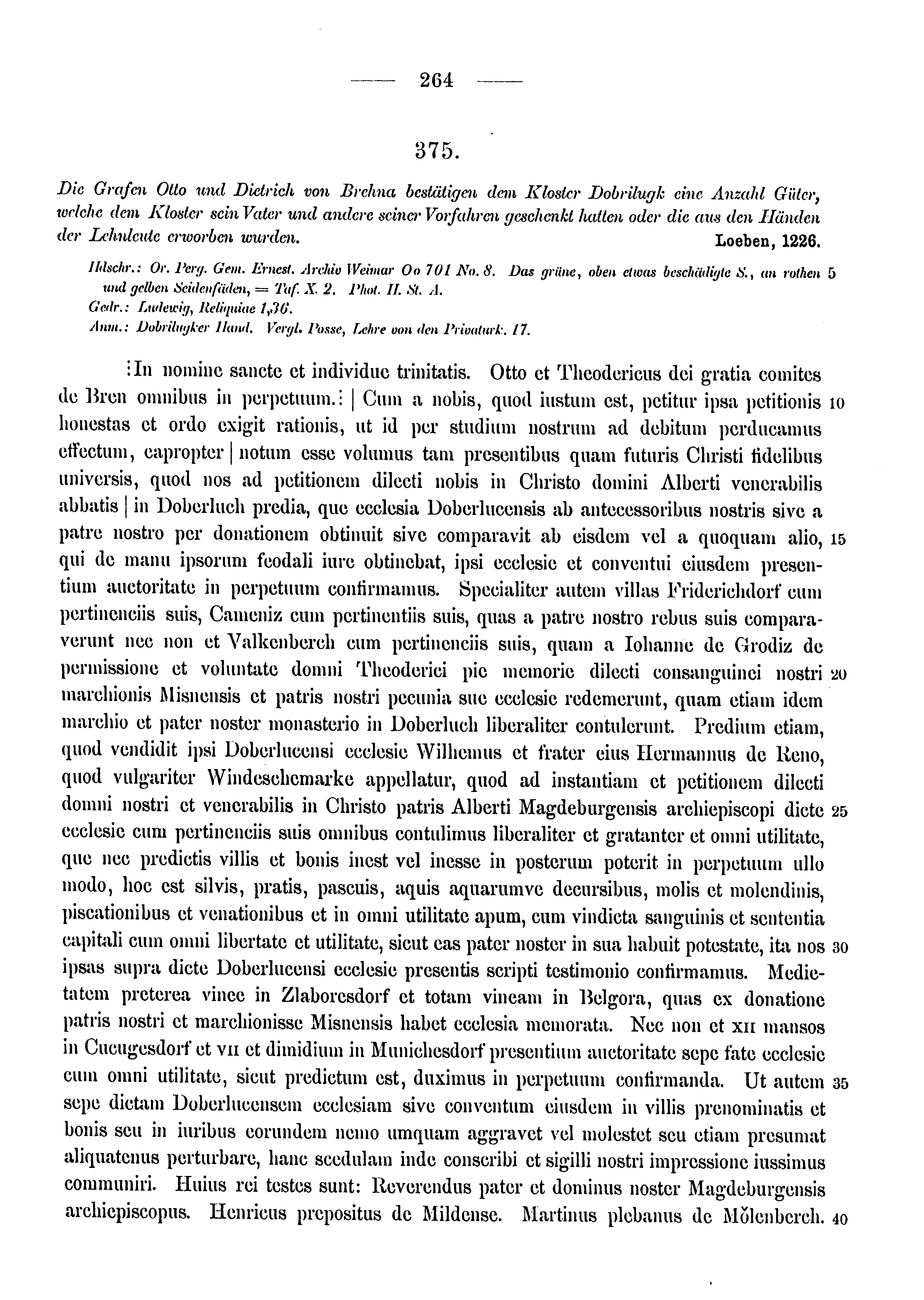 Historische Urkunde Seite 264 aus Band cds1a3