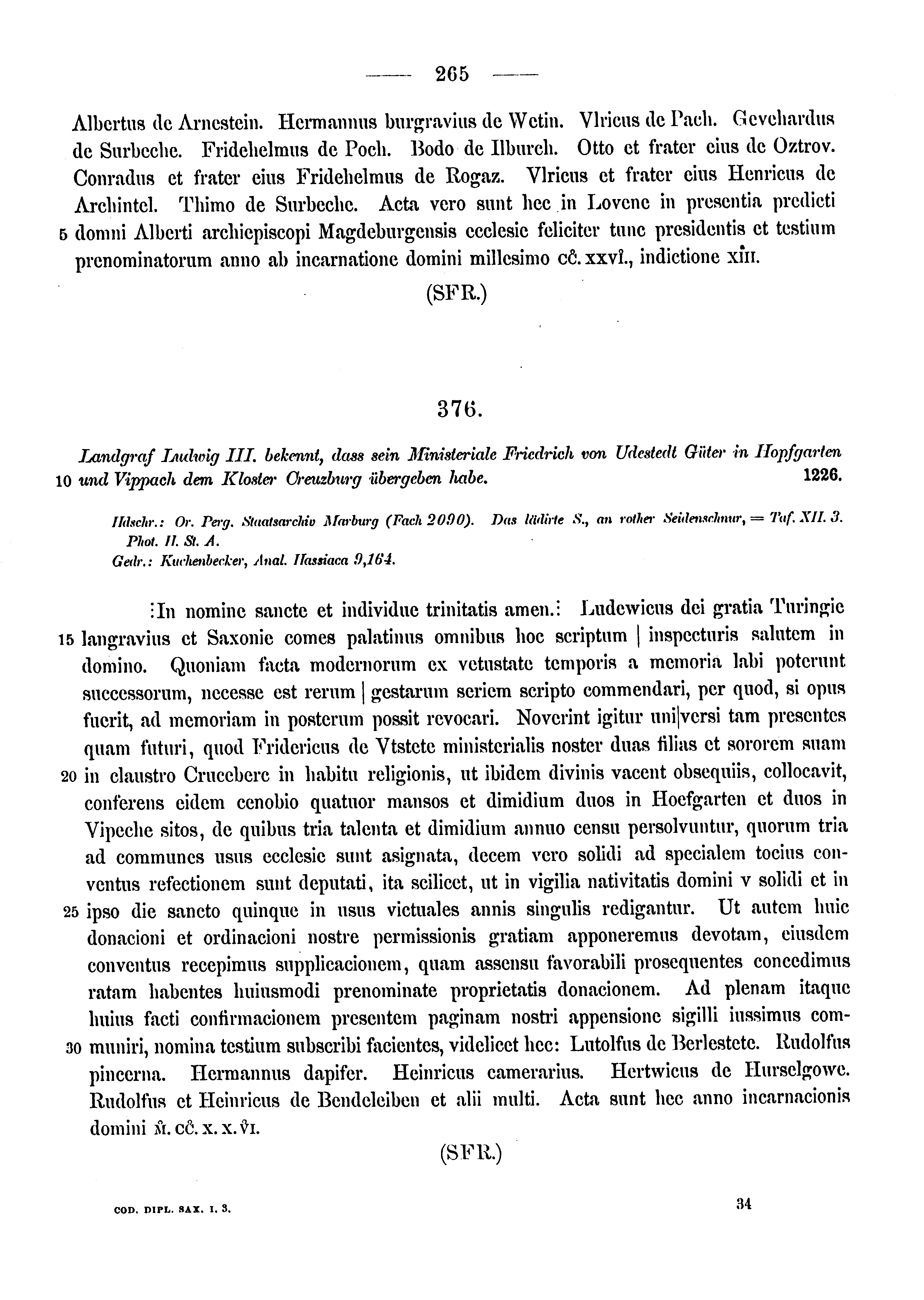 Historische Urkunde Seite 265 aus Band cds1a3