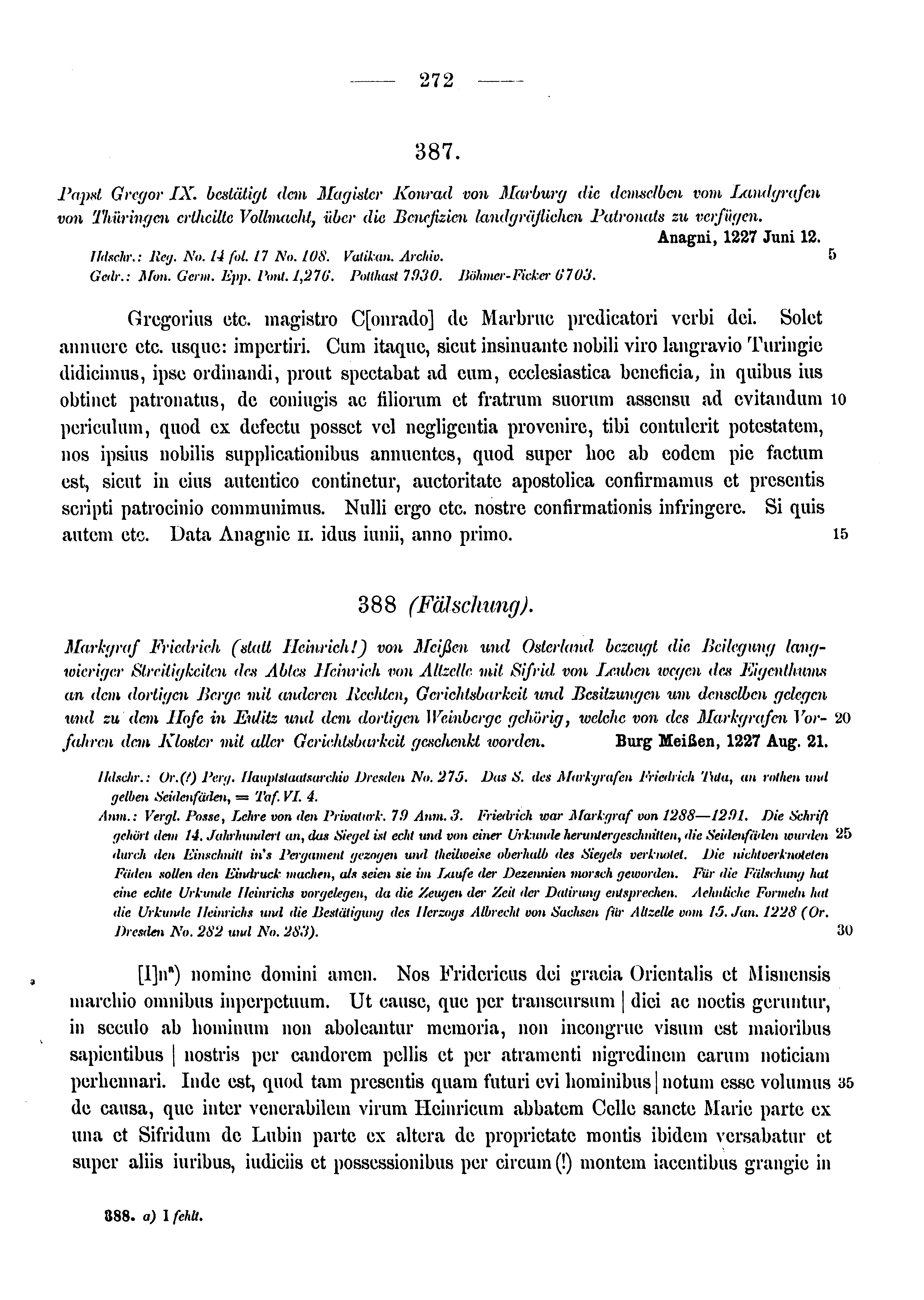 Historische Urkunde Seite 272 aus Band cds1a3