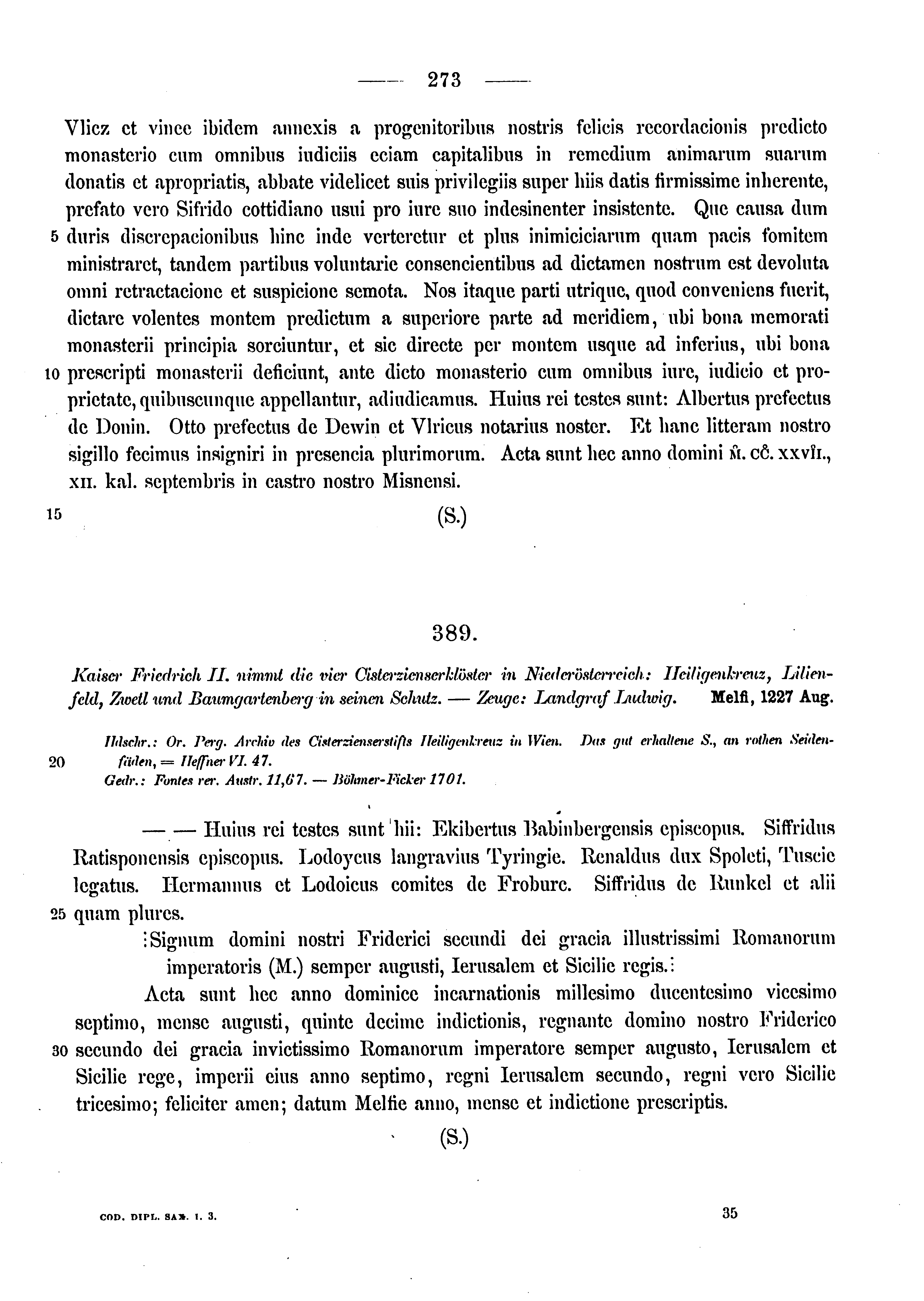 Historische Urkunde Seite 273 aus Band cds1a3