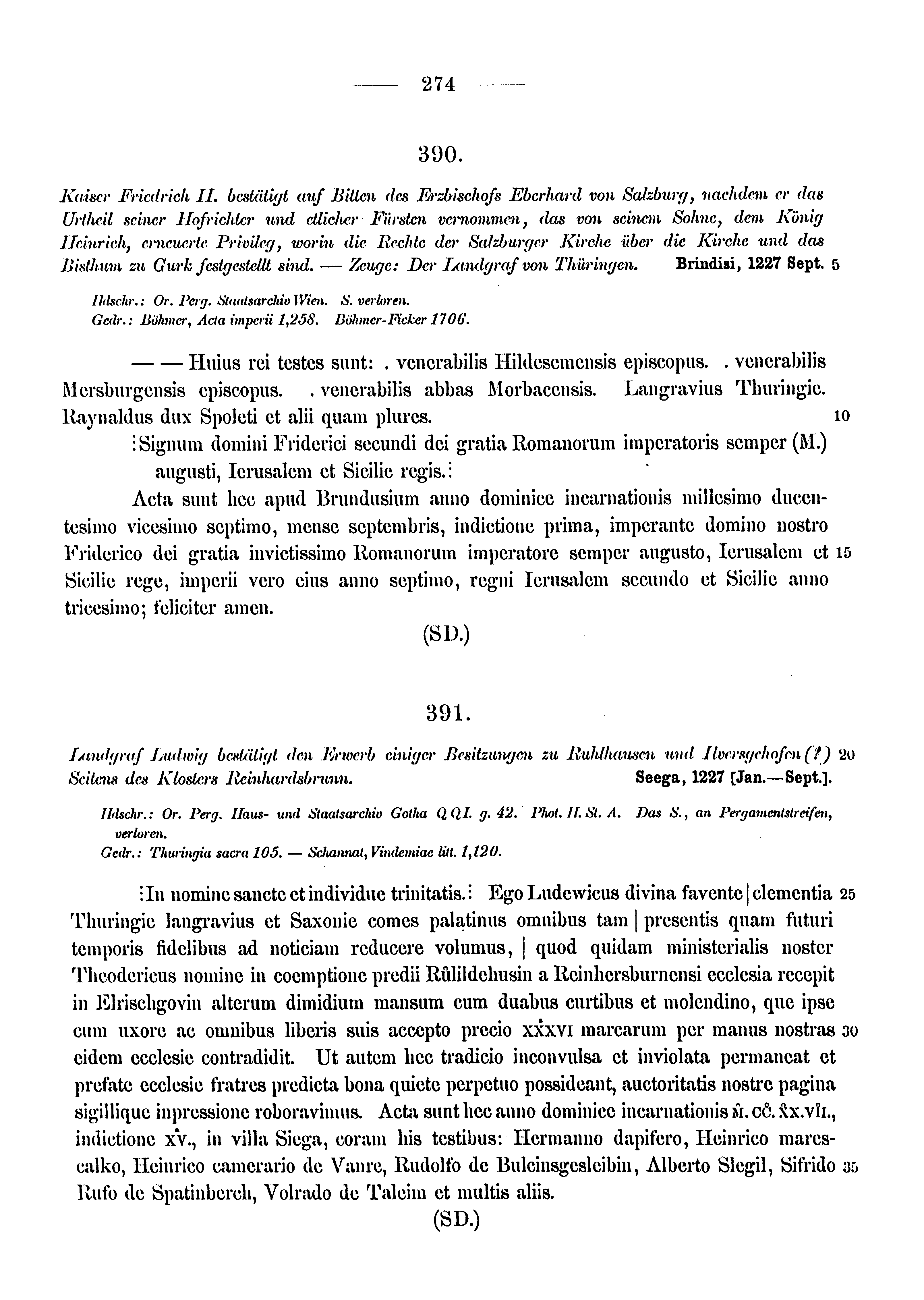 Historische Urkunde Seite 274 aus Band cds1a3