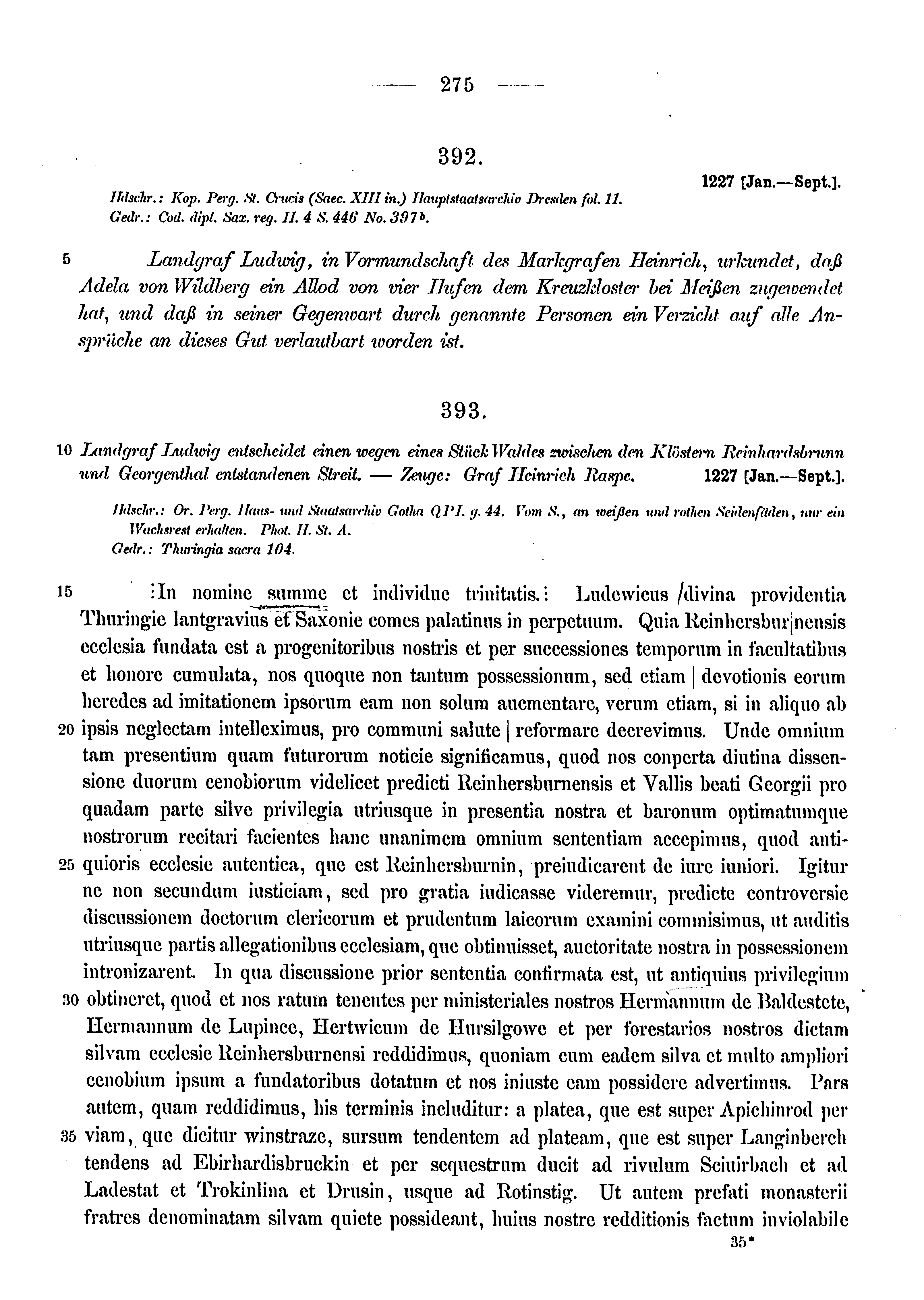 Historische Urkunde Seite 275 aus Band cds1a3