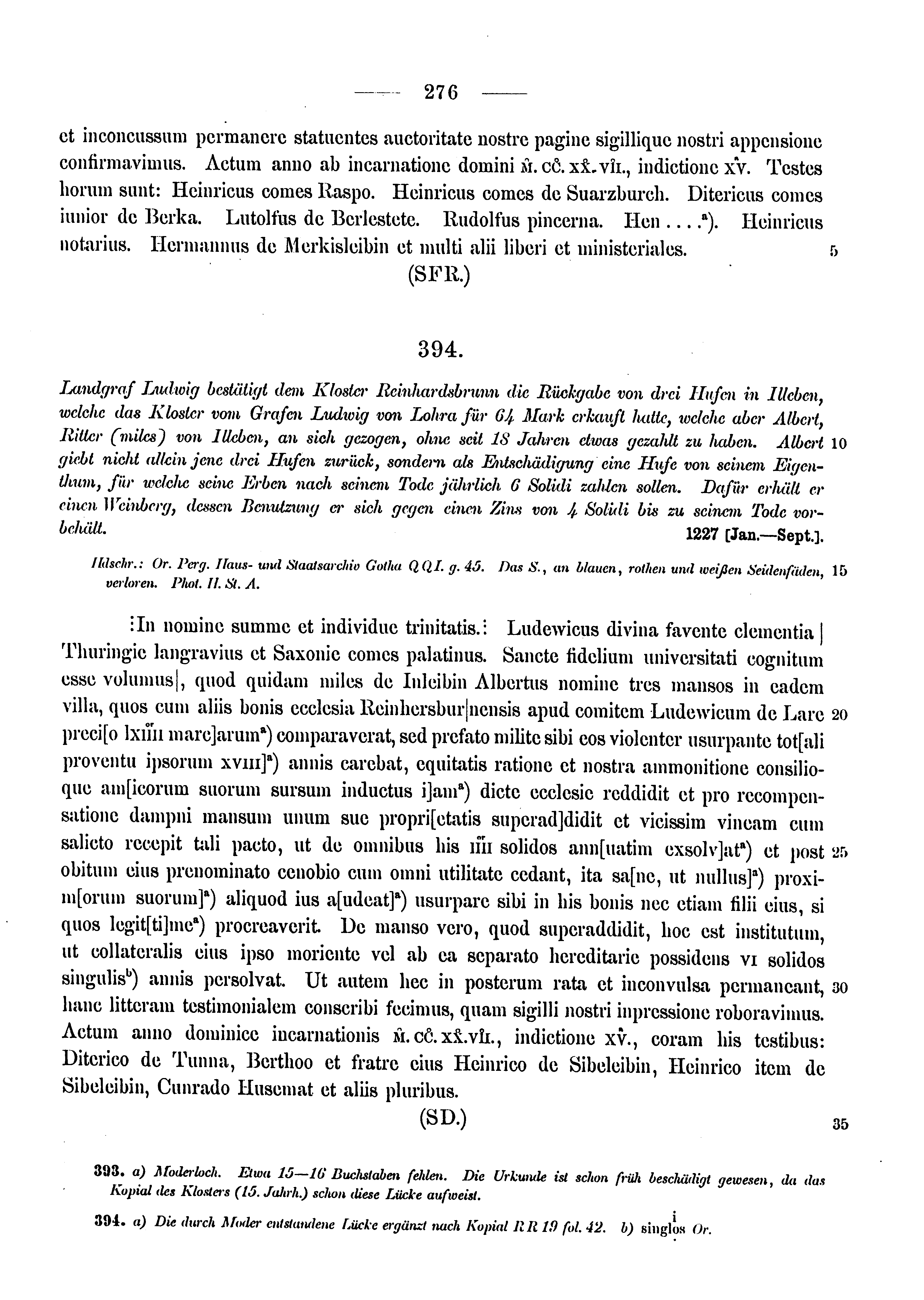 Historische Urkunde Seite 276 aus Band cds1a3