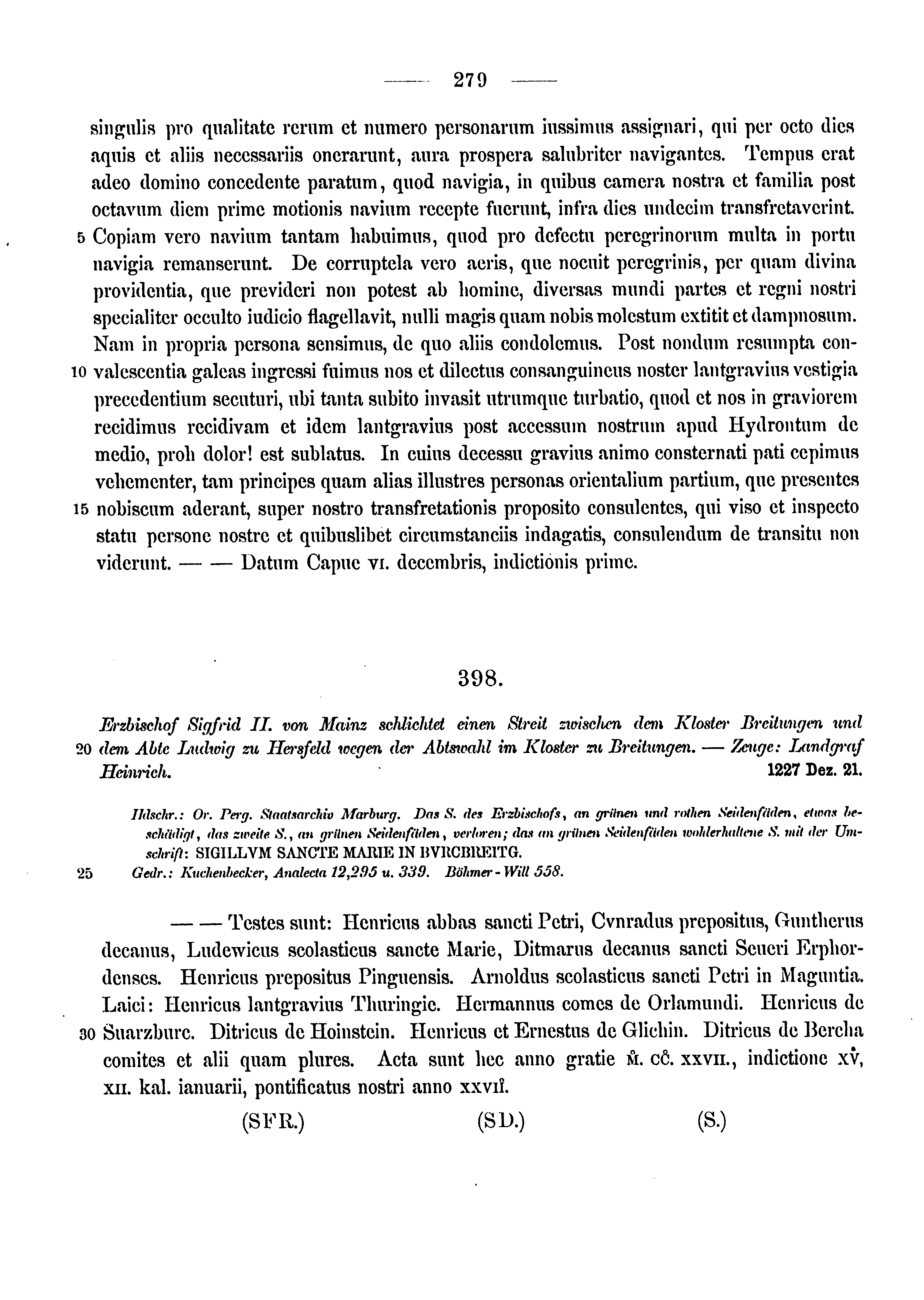 Historische Urkunde Seite 279 aus Band cds1a3