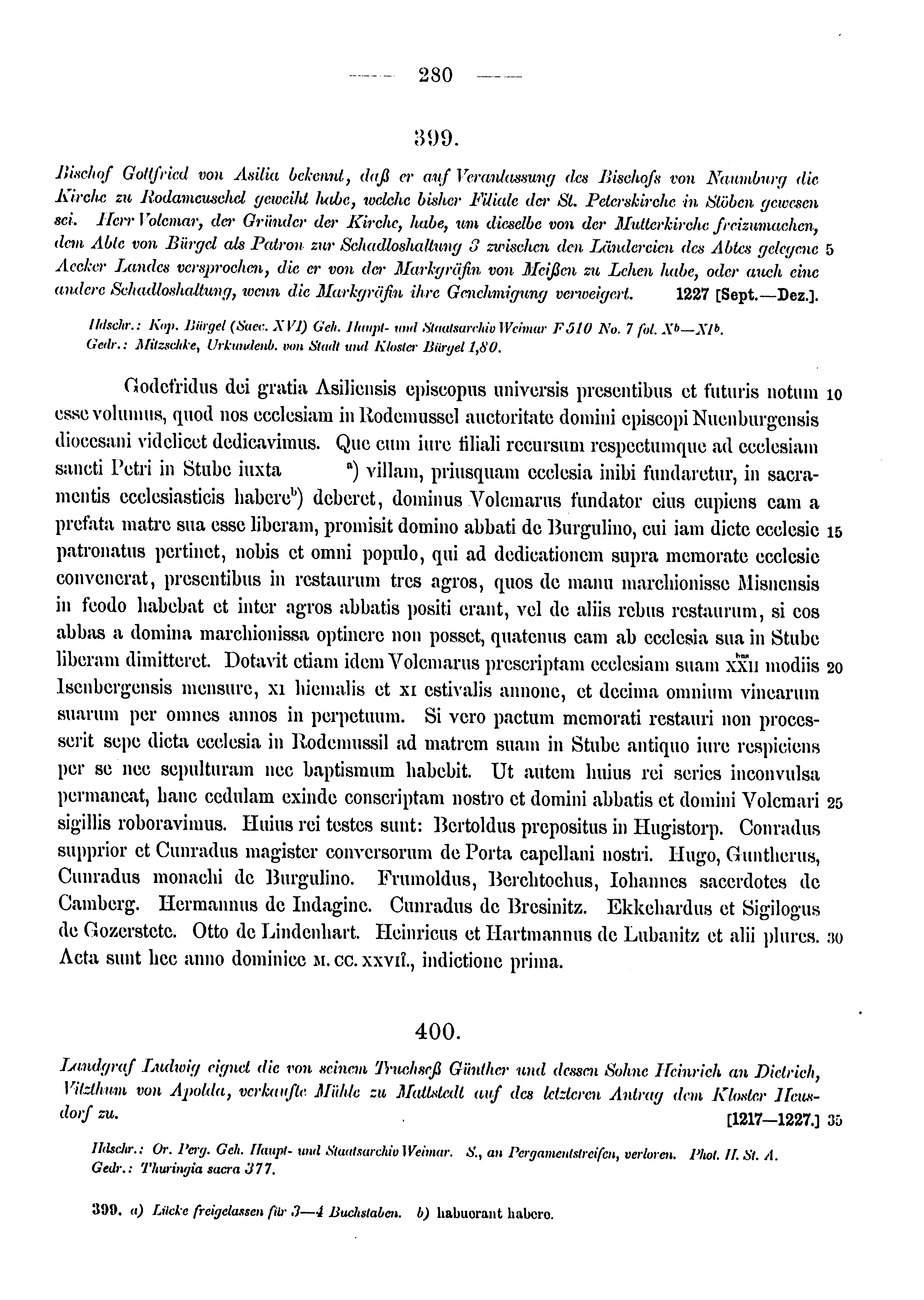 Historische Urkunde Seite 280 aus Band cds1a3