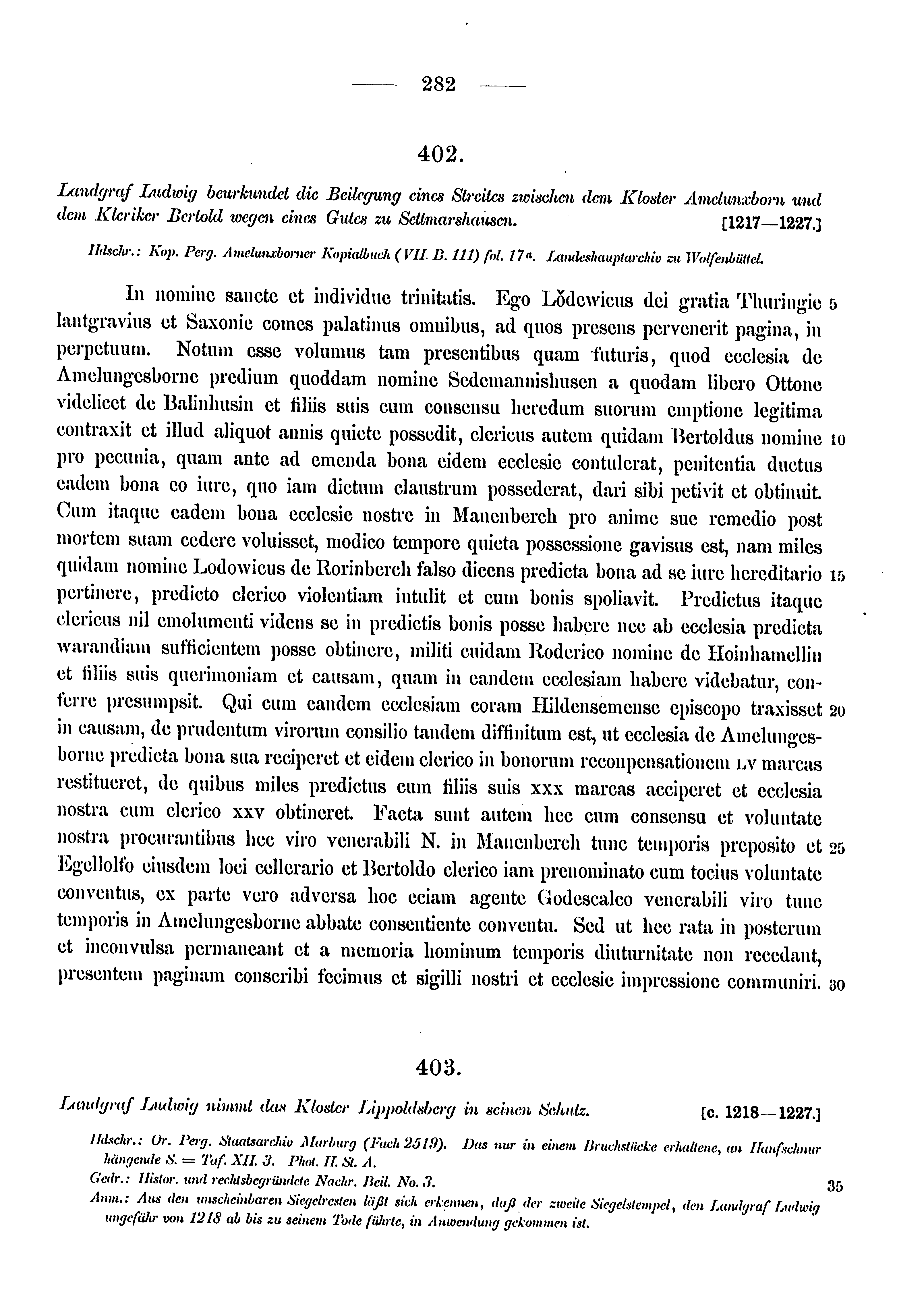 Historische Urkunde Seite 282 aus Band cds1a3