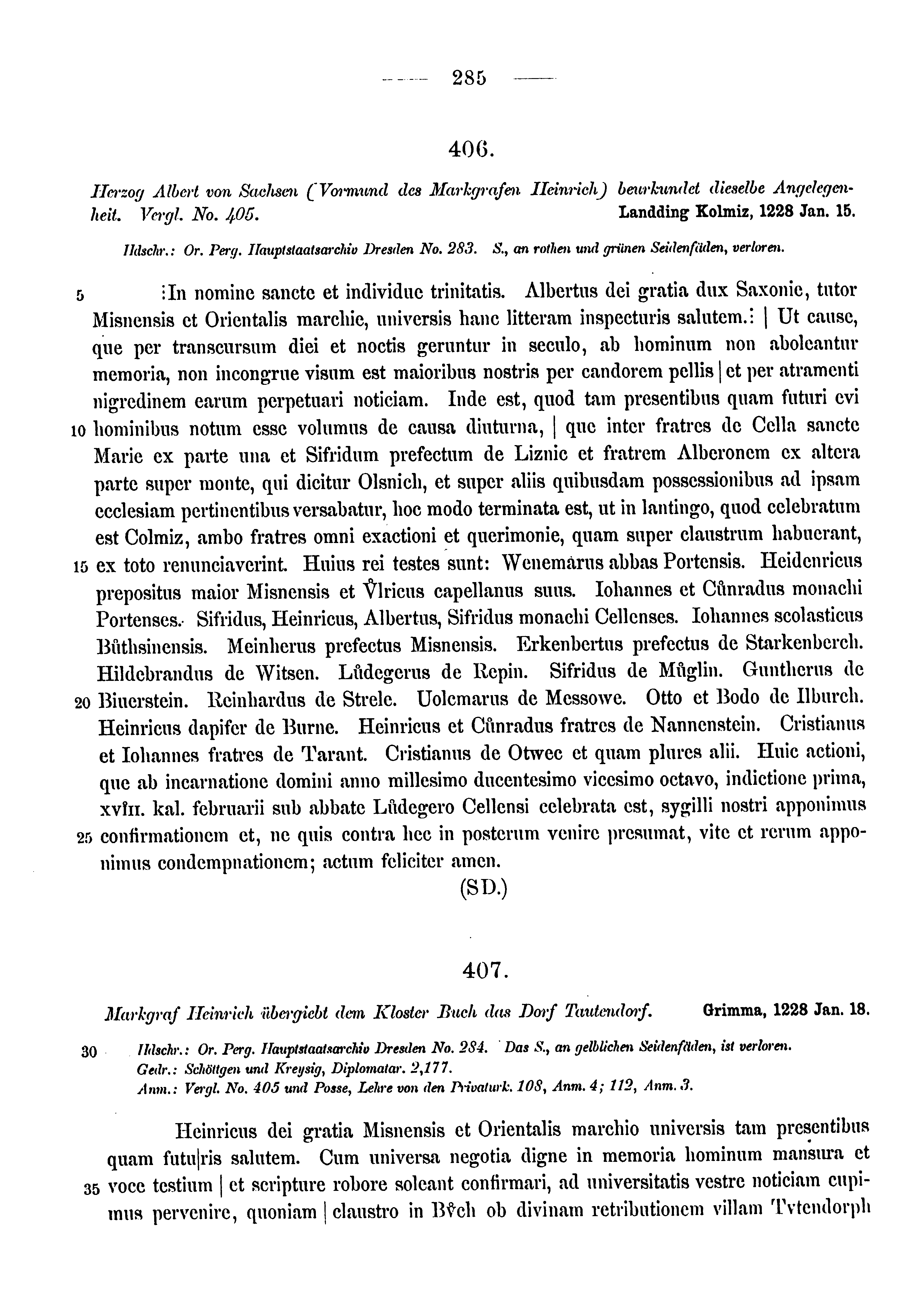 Historische Urkunde Seite 285 aus Band cds1a3