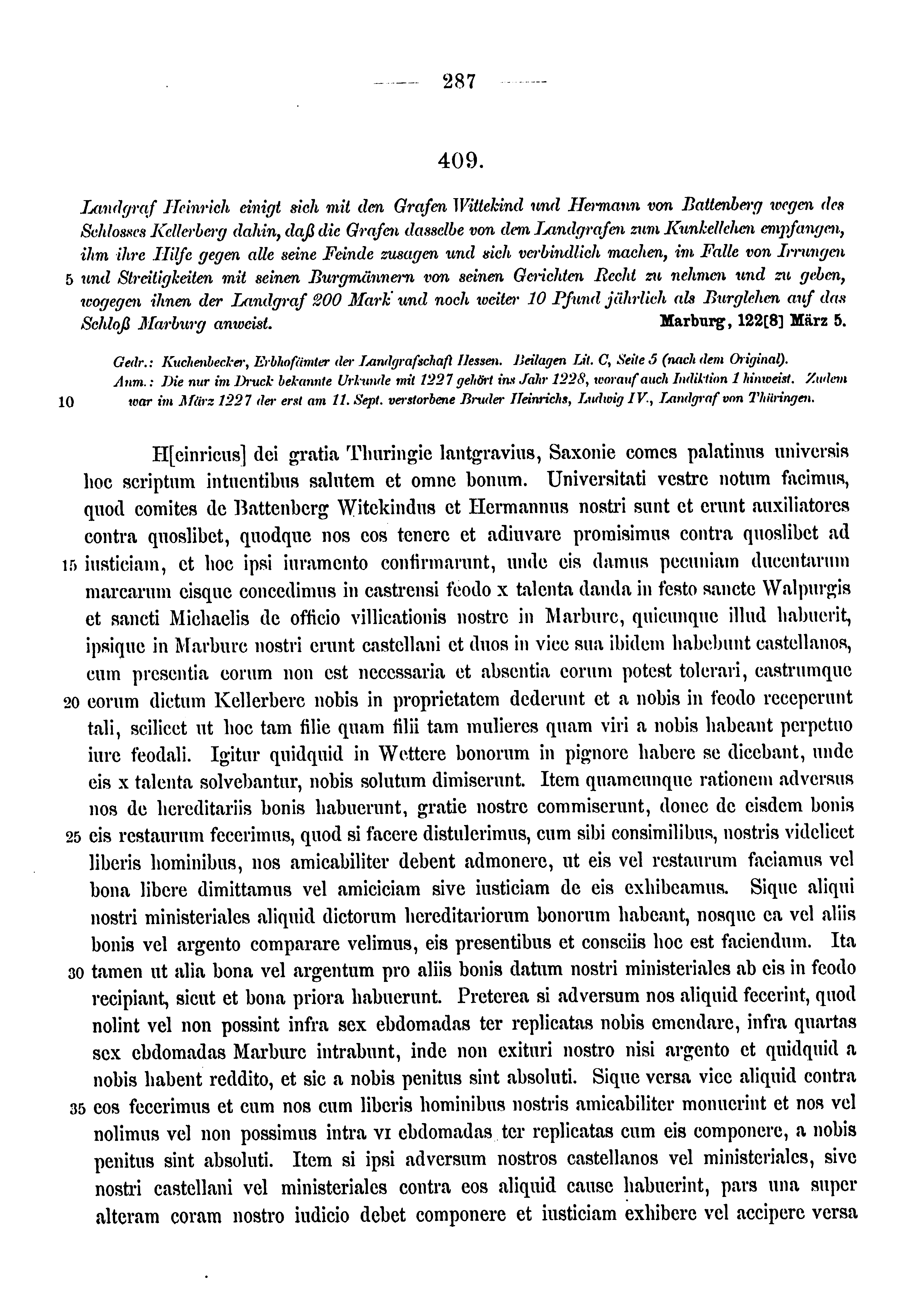 Historische Urkunde Seite 287 aus Band cds1a3