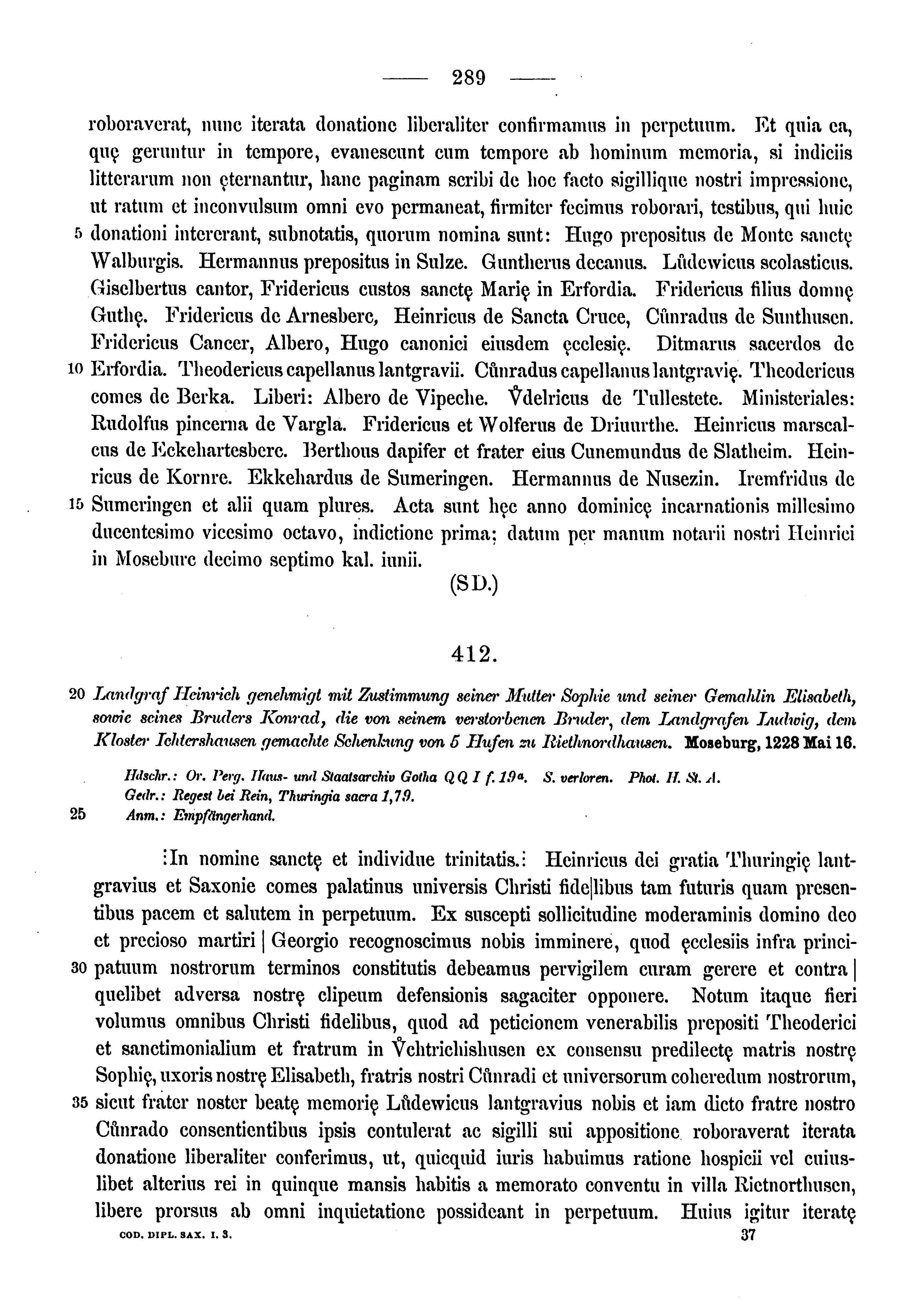 Historische Urkunde Seite 289 aus Band cds1a3