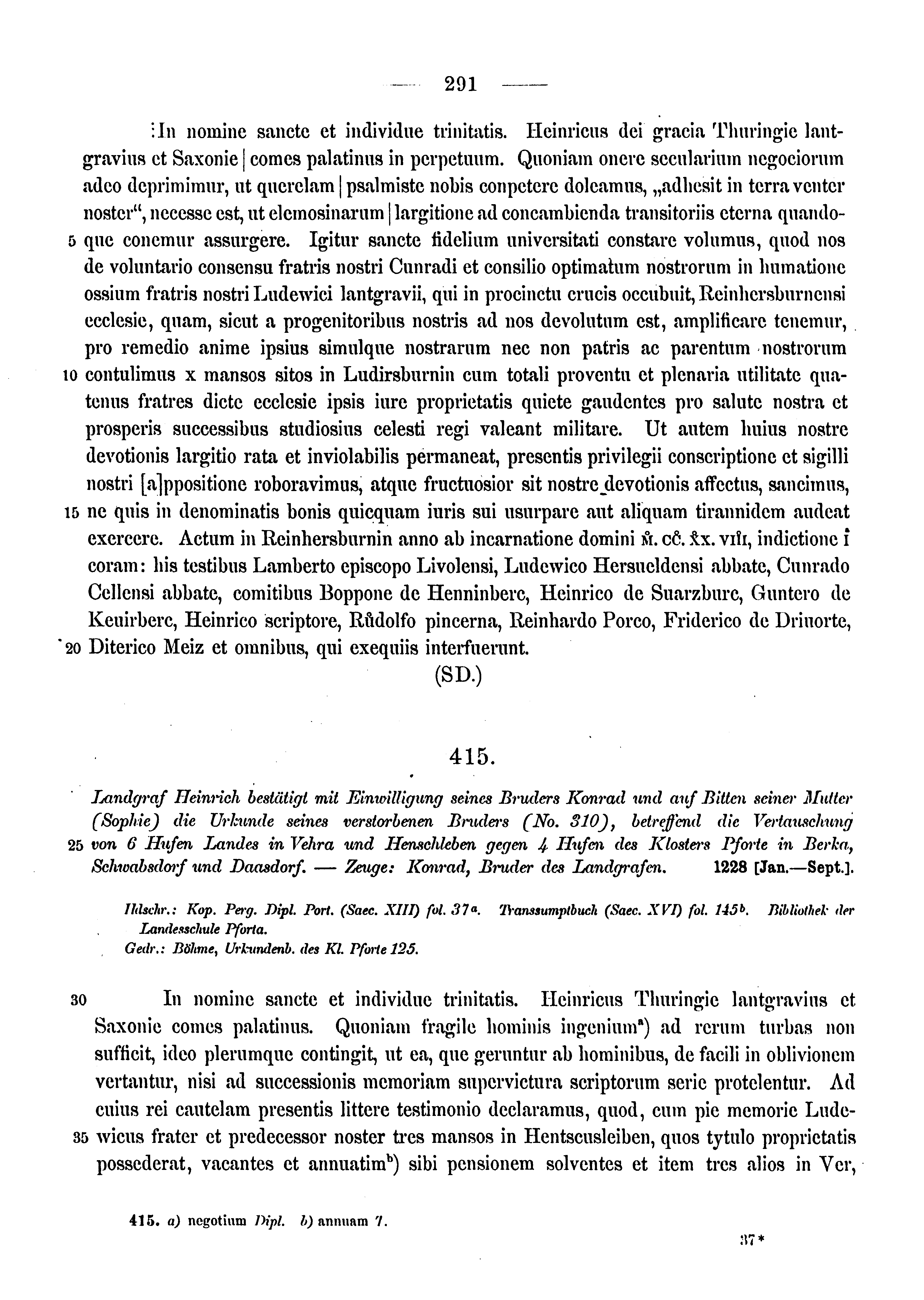 Historische Urkunde Seite 291 aus Band cds1a3