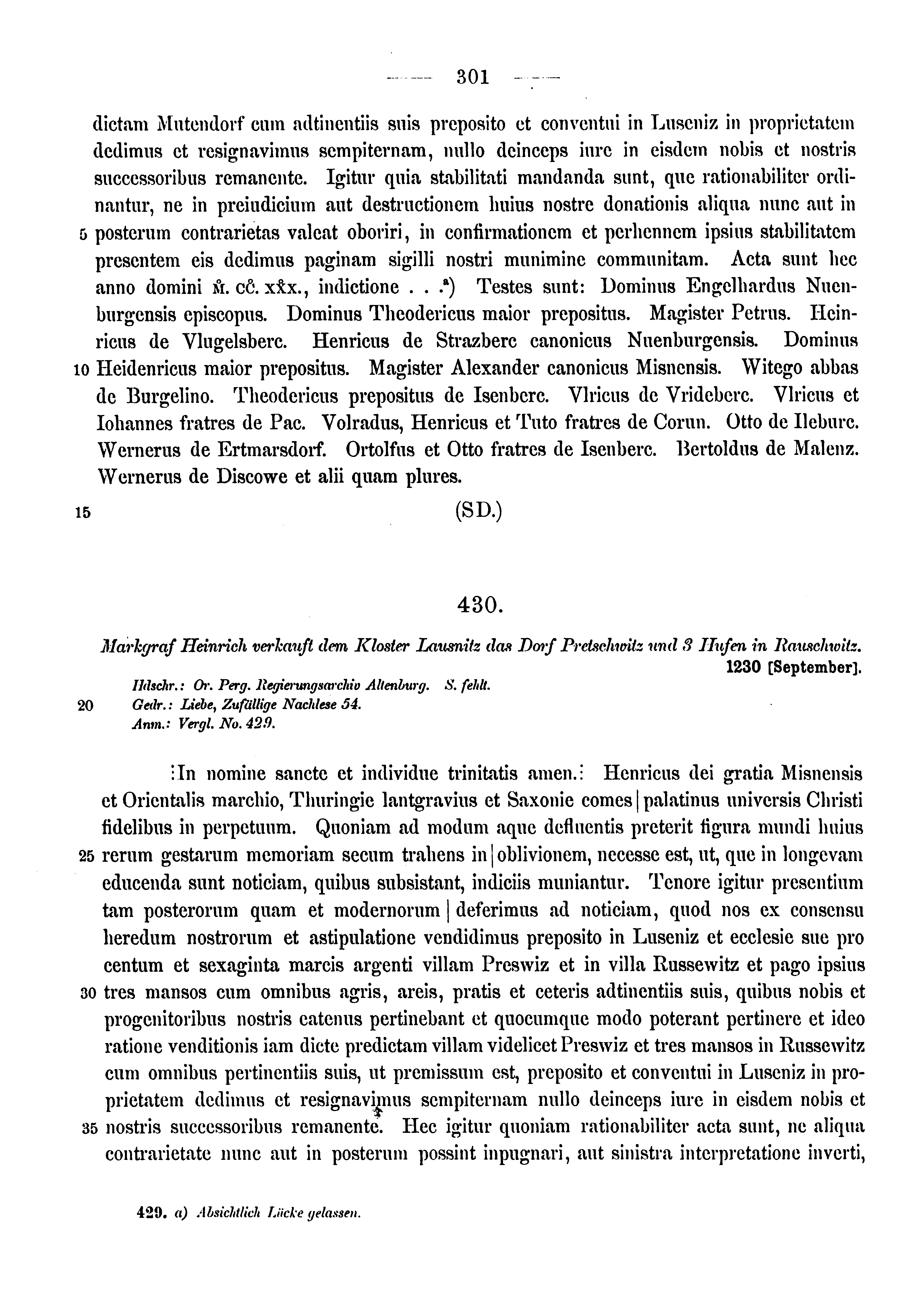 Historische Urkunde Seite 301 aus Band cds1a3