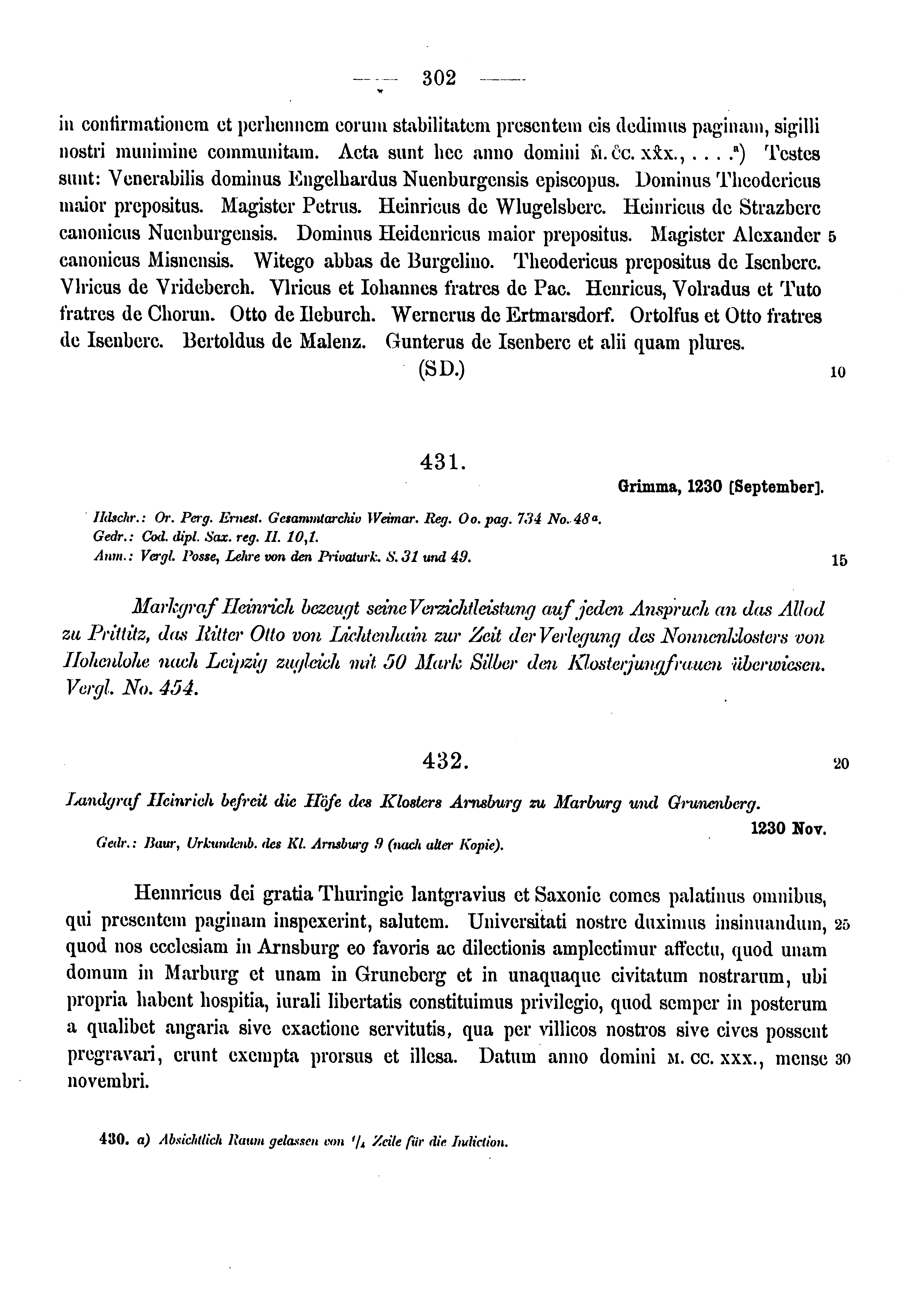 Historische Urkunde Seite 302 aus Band cds1a3