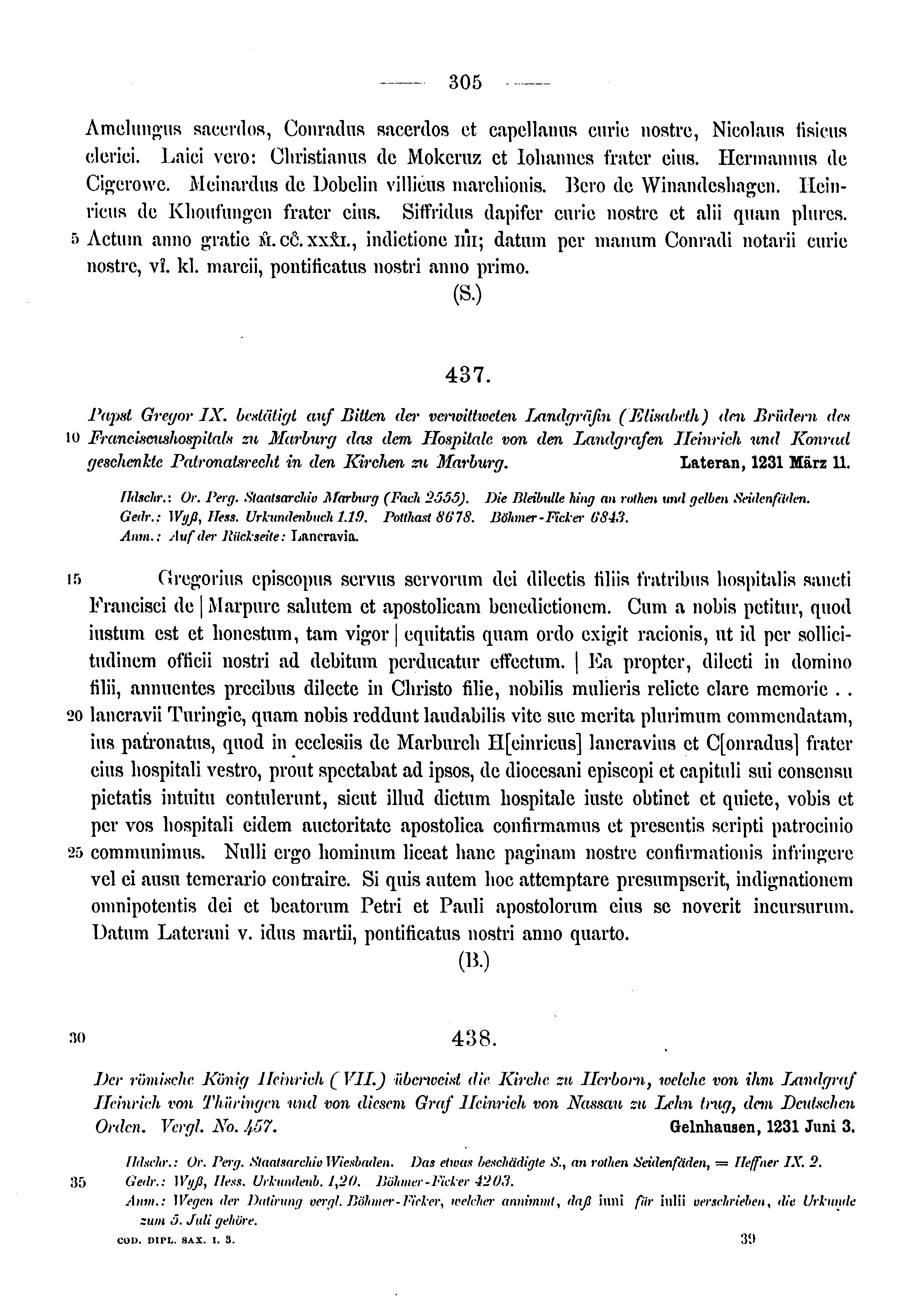 Historische Urkunde Seite 305 aus Band cds1a3