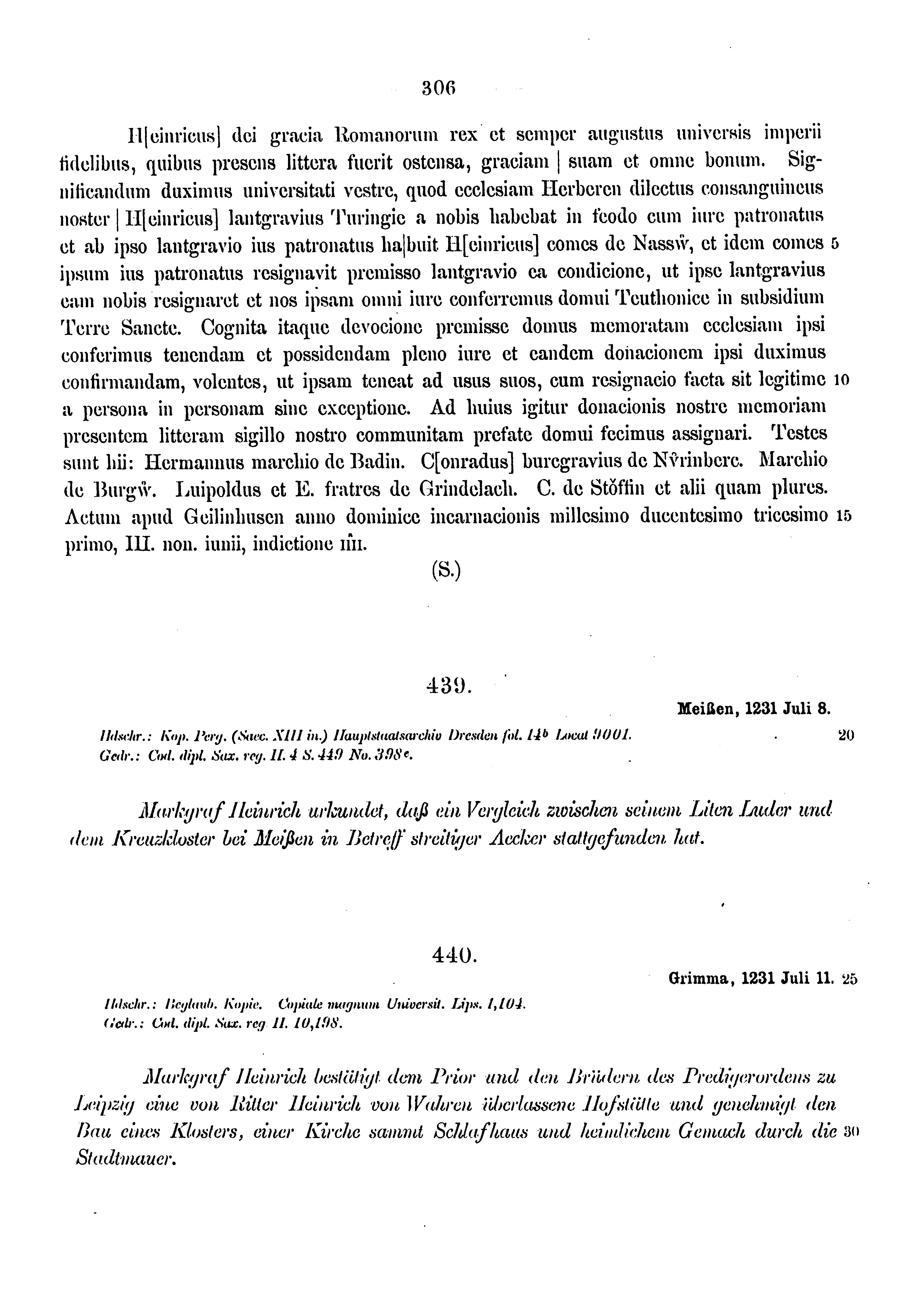 Historische Urkunde Seite 306 aus Band cds1a3