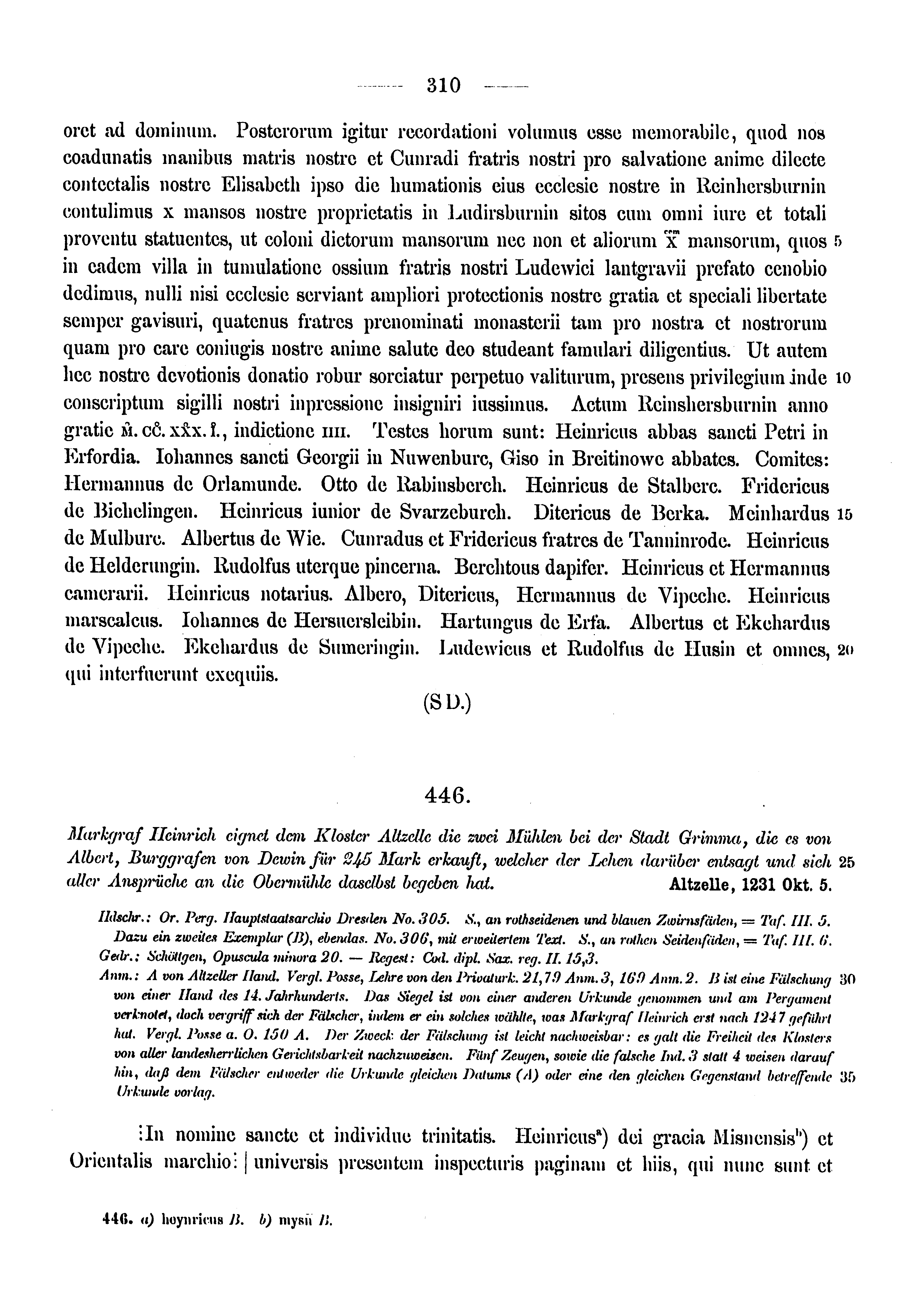 Historische Urkunde Seite 310 aus Band cds1a3