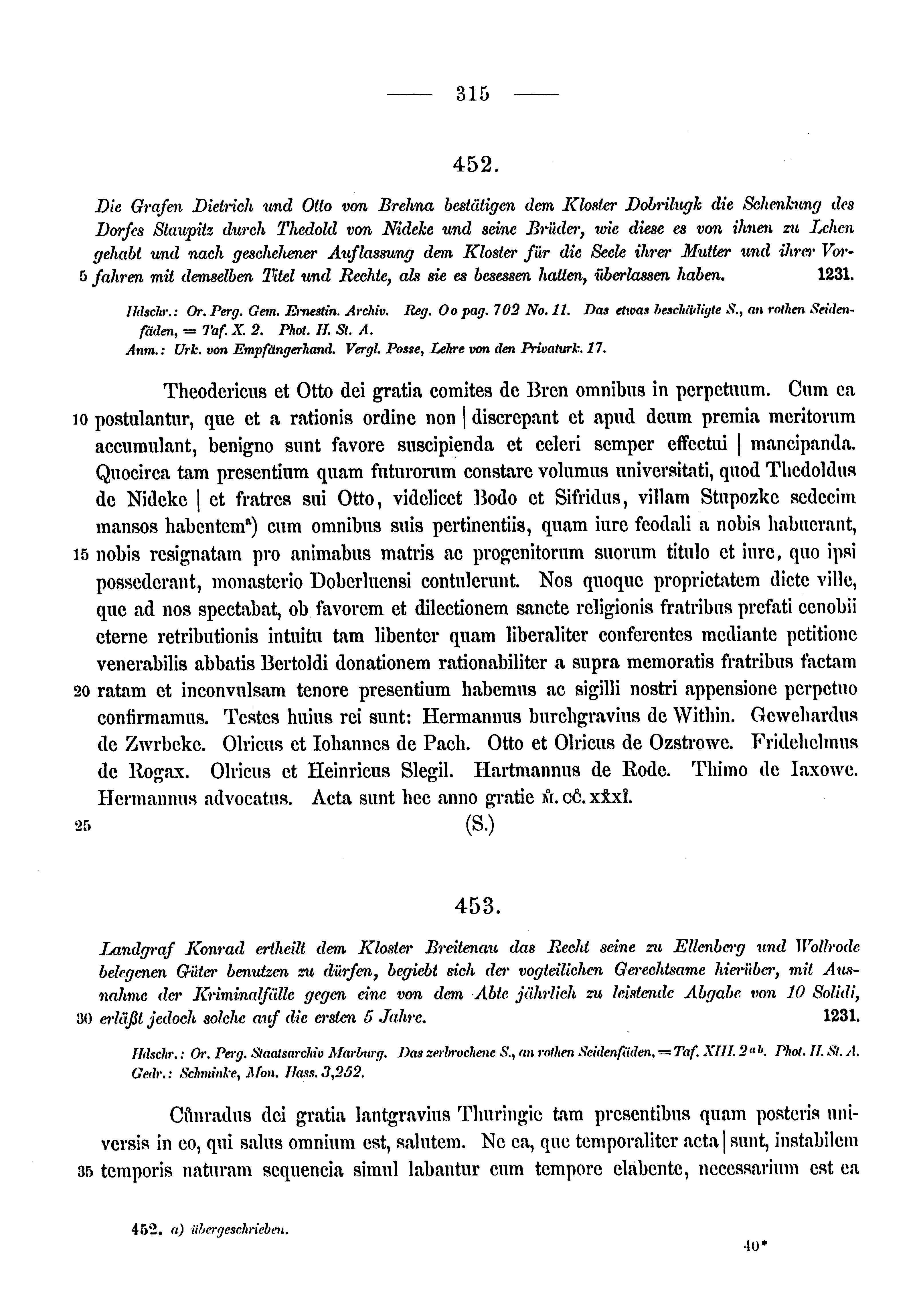 Historische Urkunde Seite 315 aus Band cds1a3