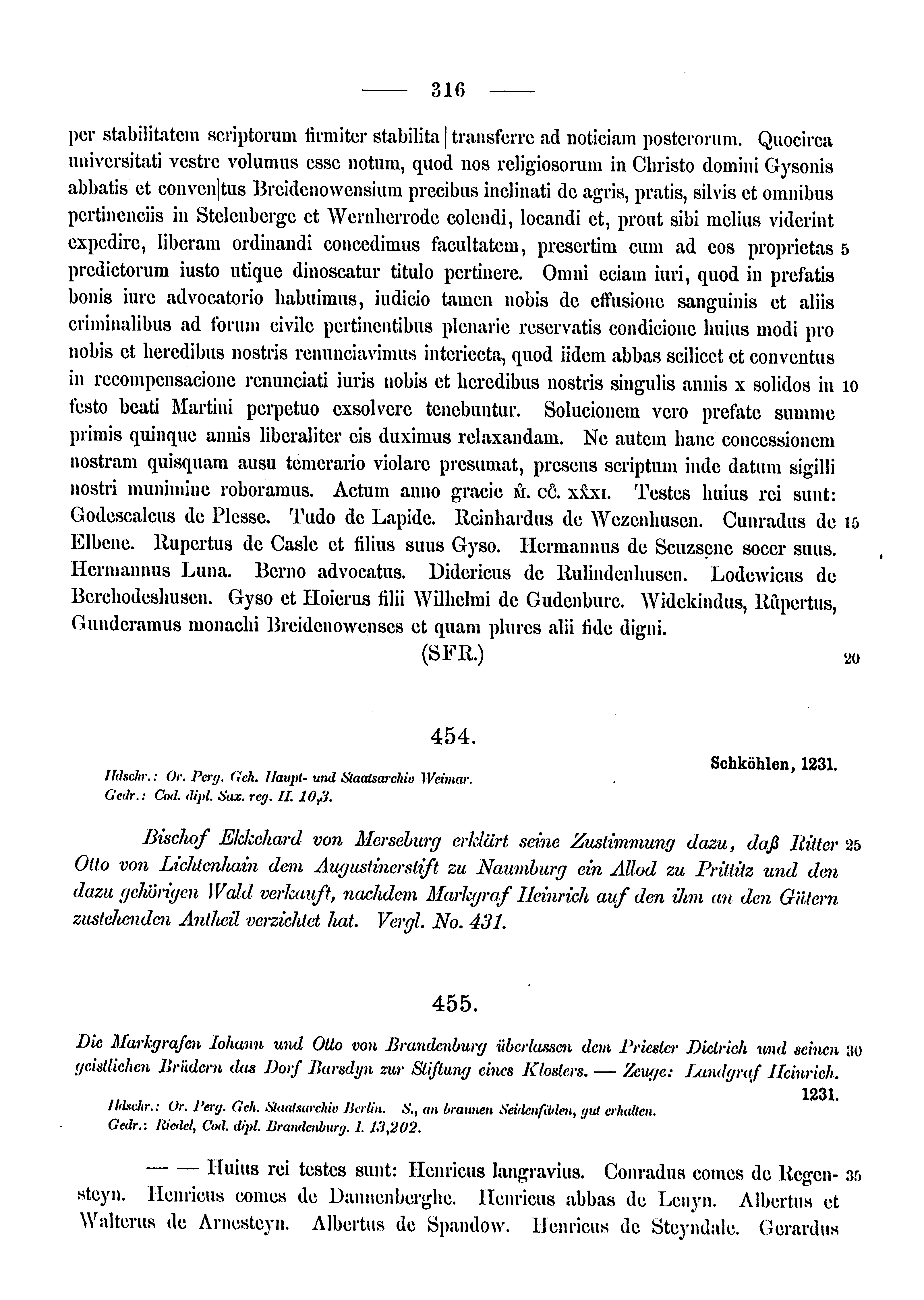 Historische Urkunde Seite 316 aus Band cds1a3