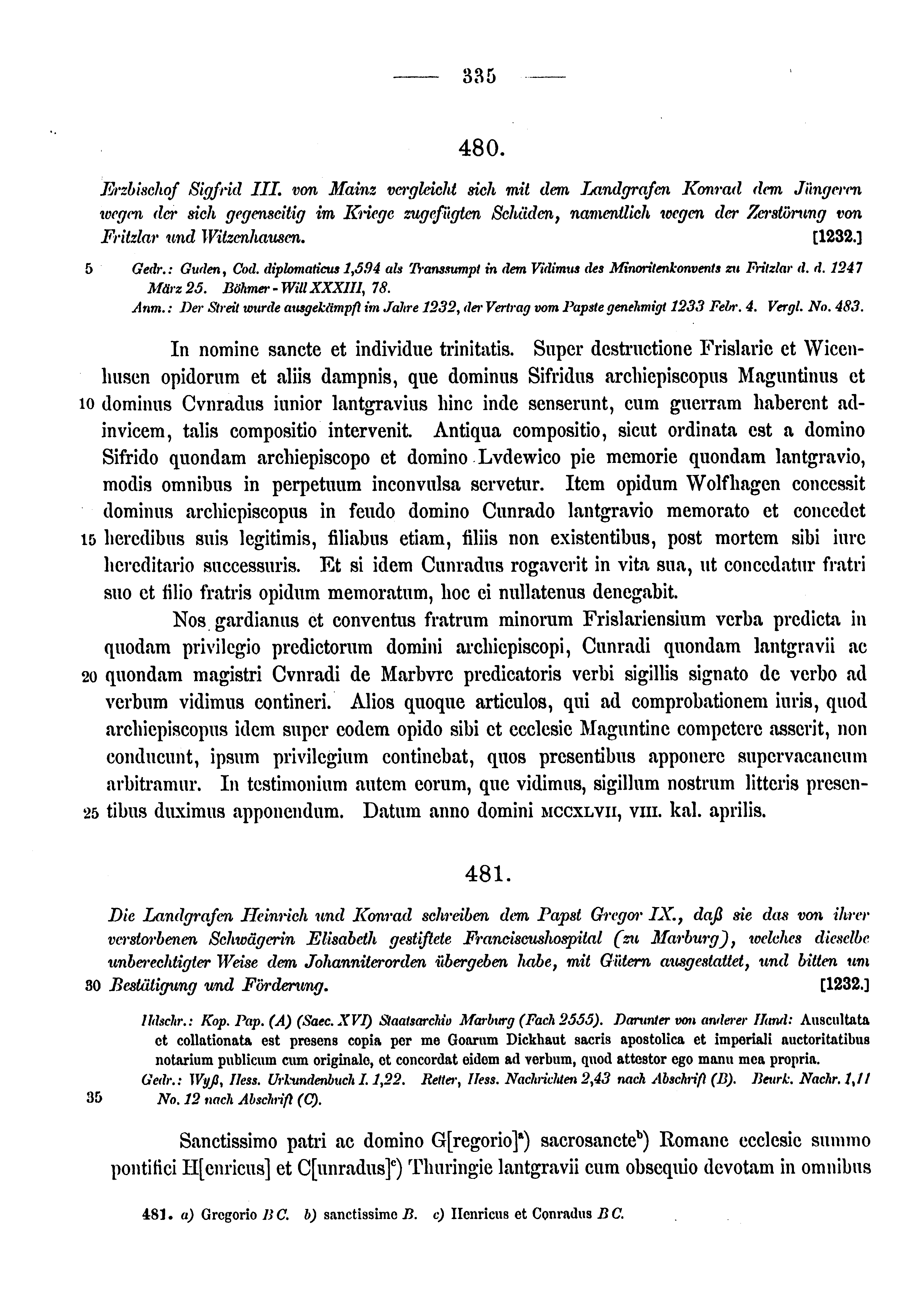 Historische Urkunde Seite 335 aus Band cds1a3