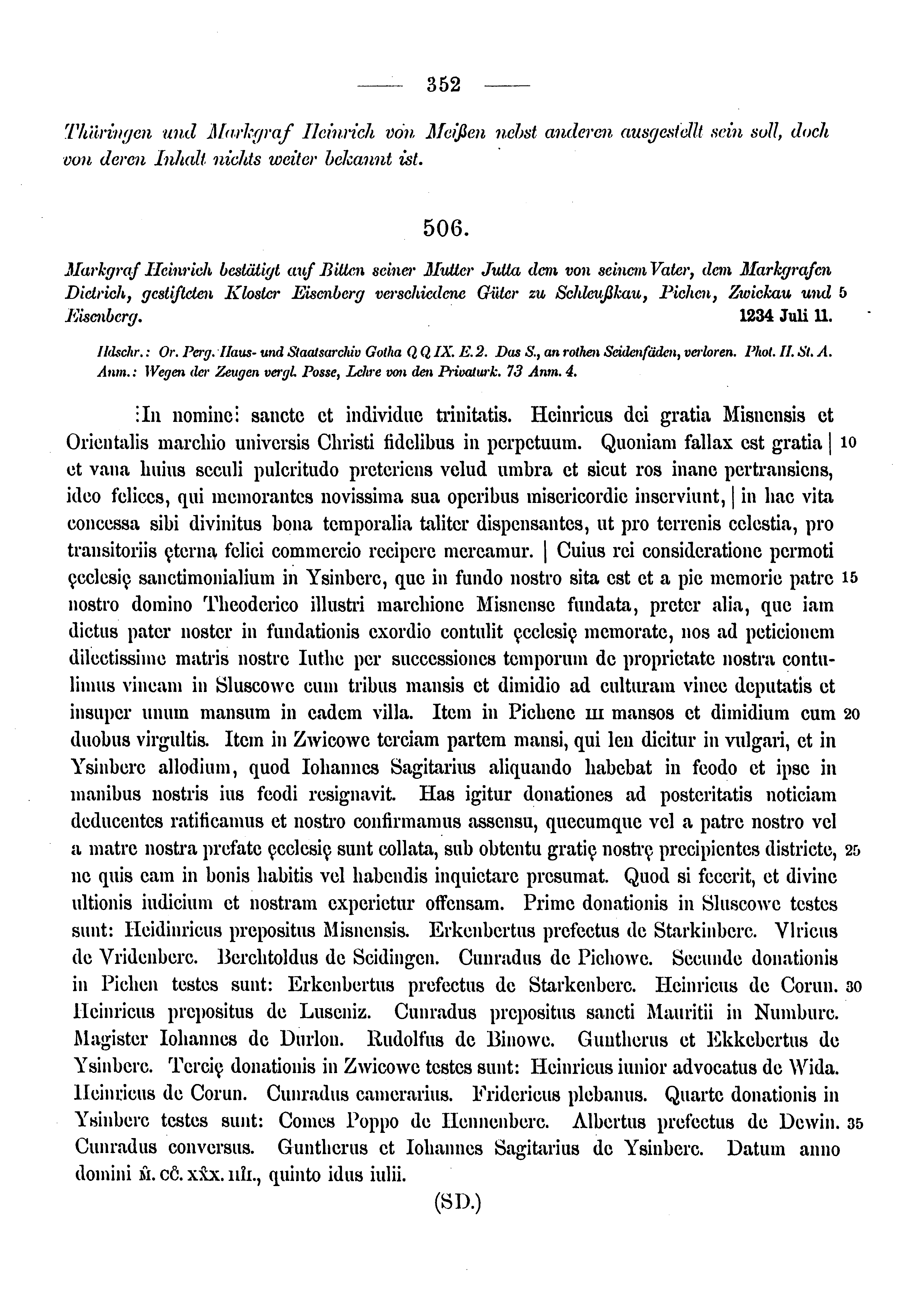 Historische Urkunde Seite 352 aus Band cds1a3