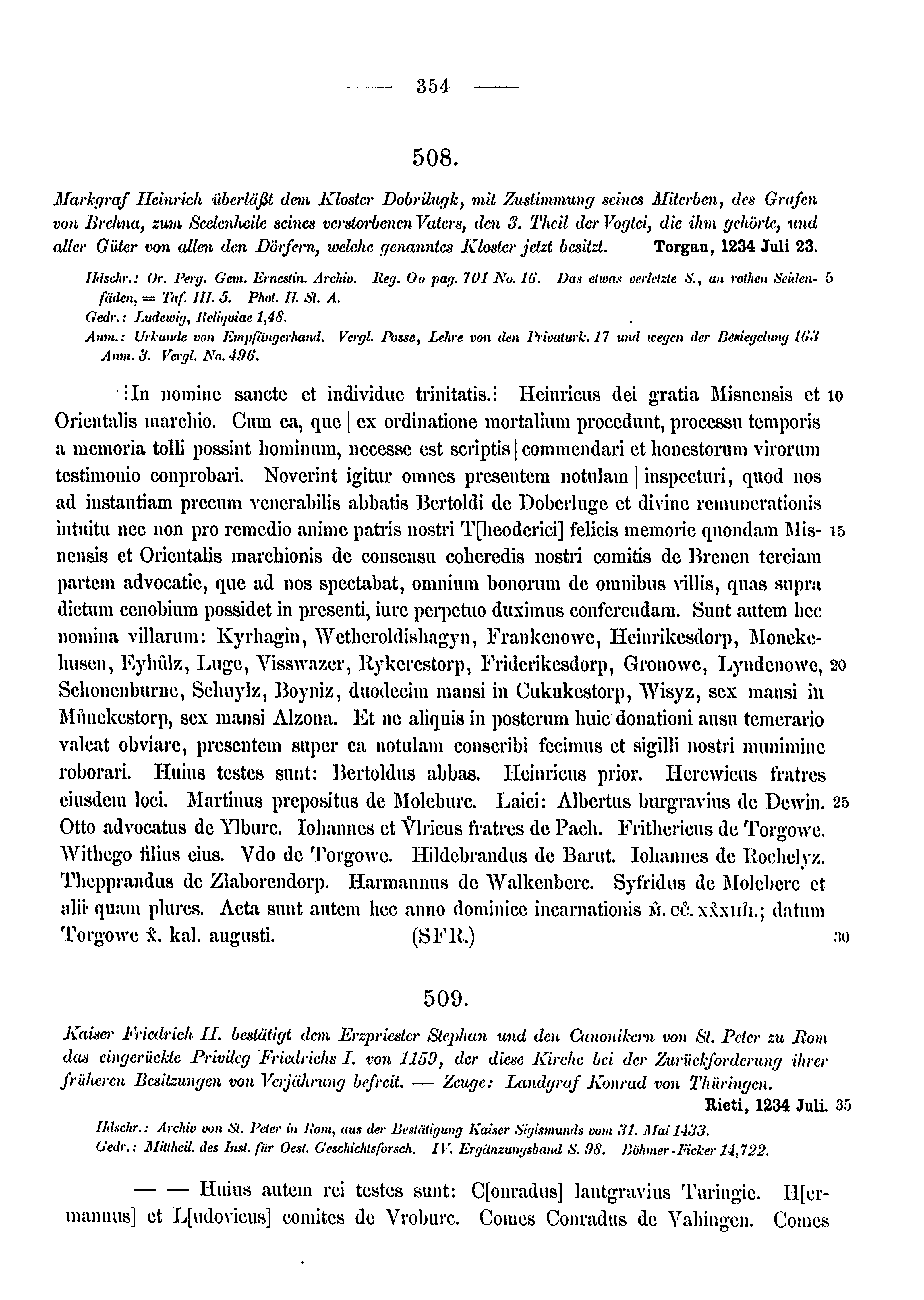 Historische Urkunde Seite 354 aus Band cds1a3
