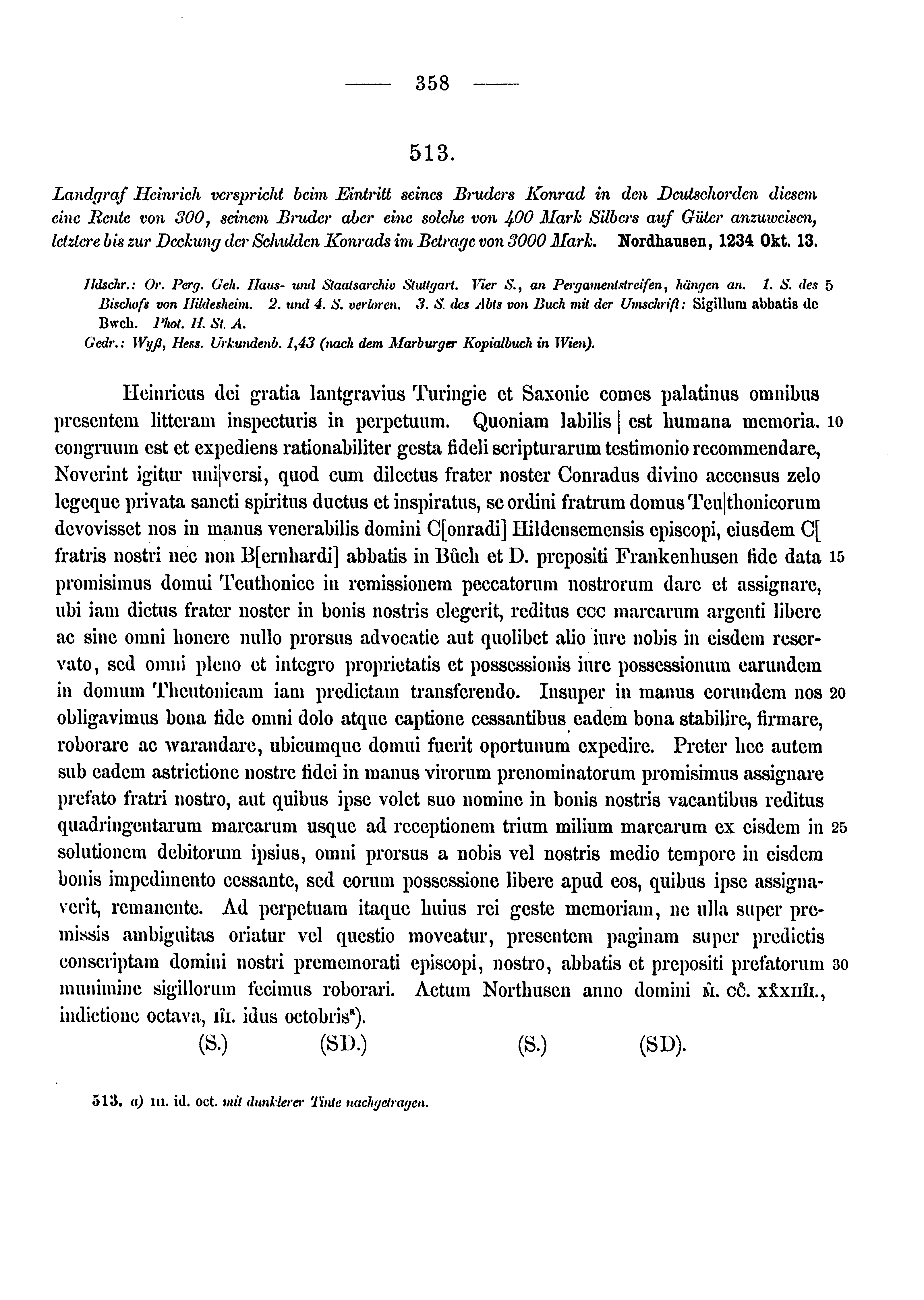 Historische Urkunde Seite 358 aus Band cds1a3