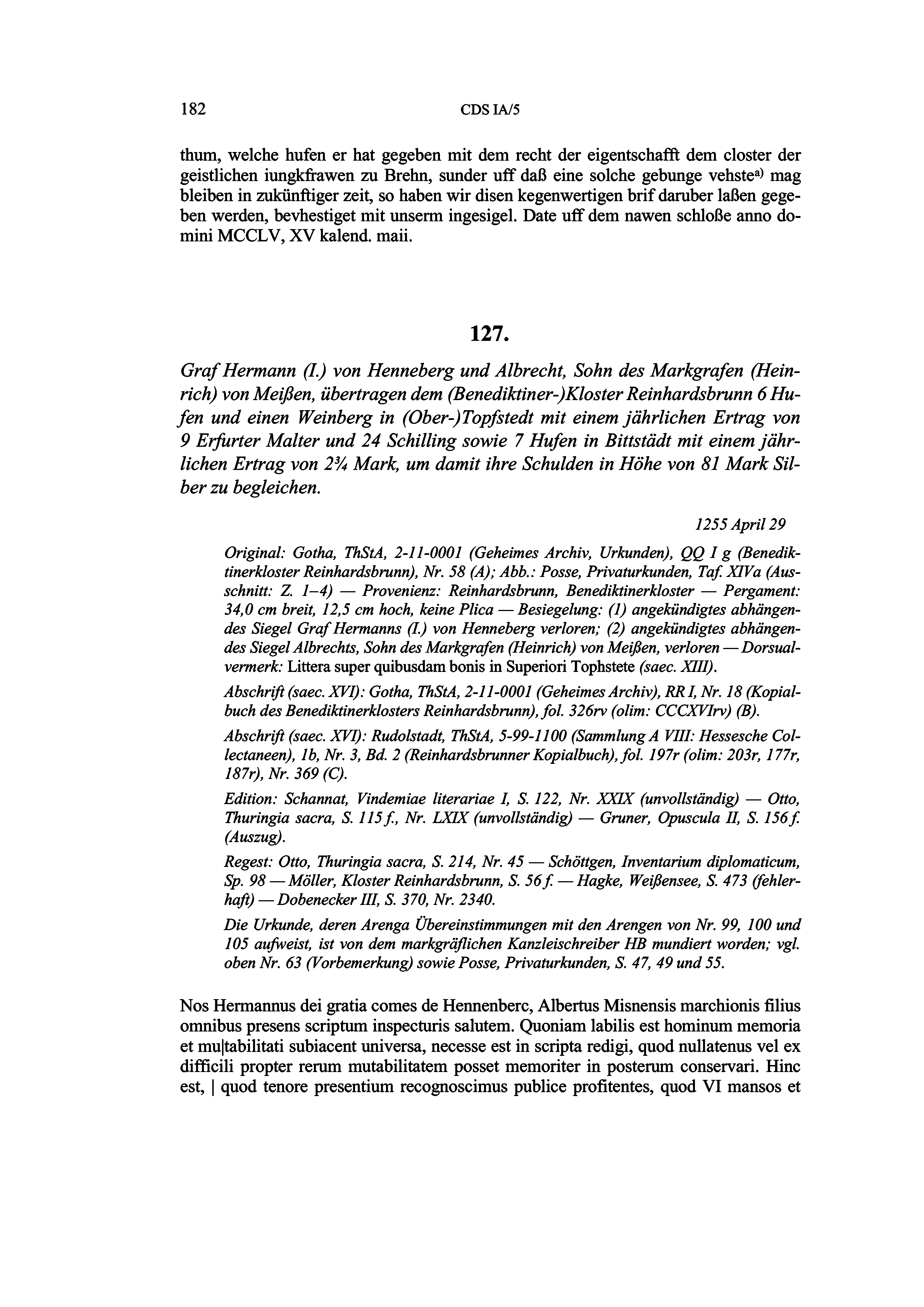 Historische Urkunde Seite 182 aus Band cds1a5