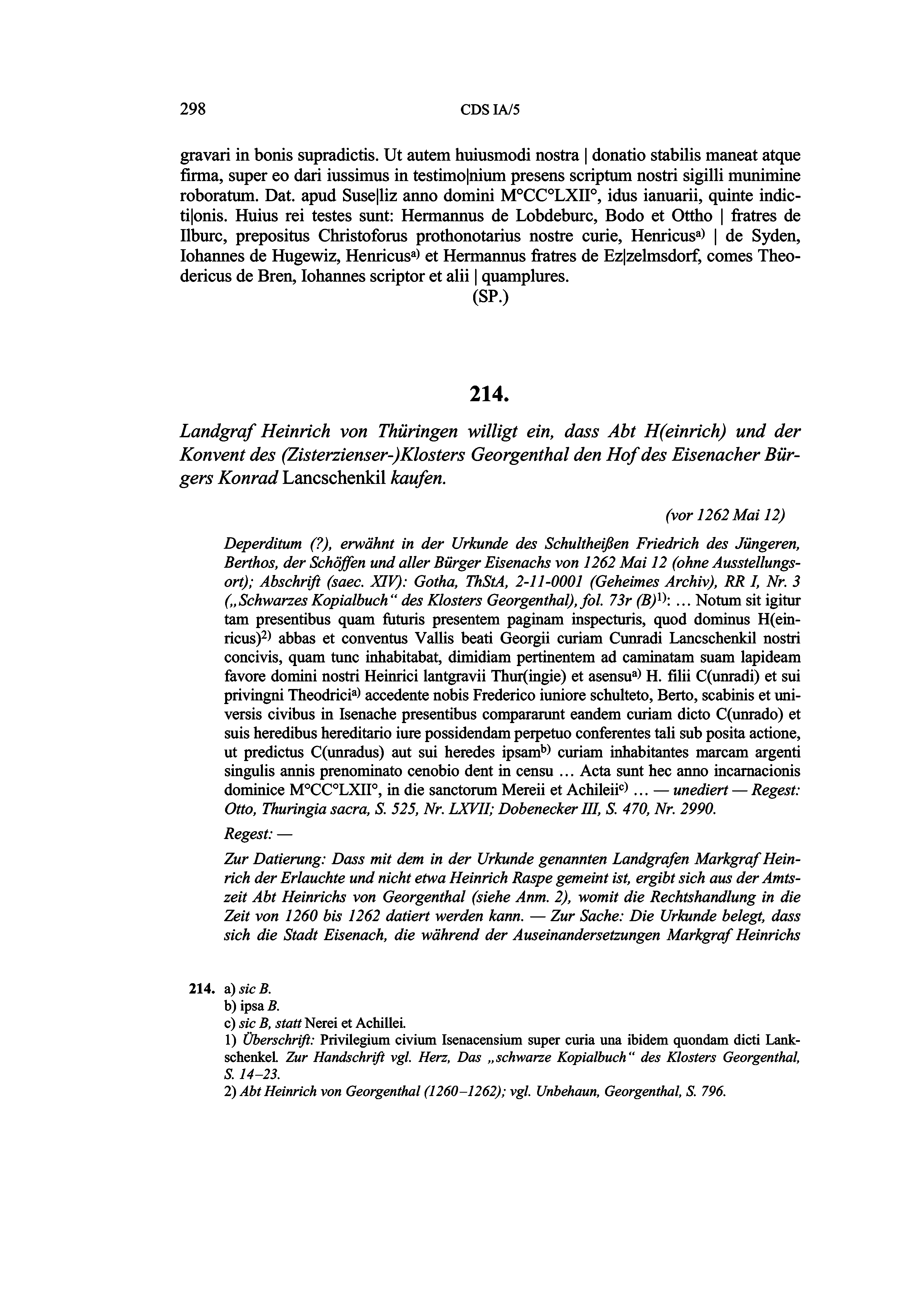 Historische Urkunde Seite 298 aus Band cds1a5