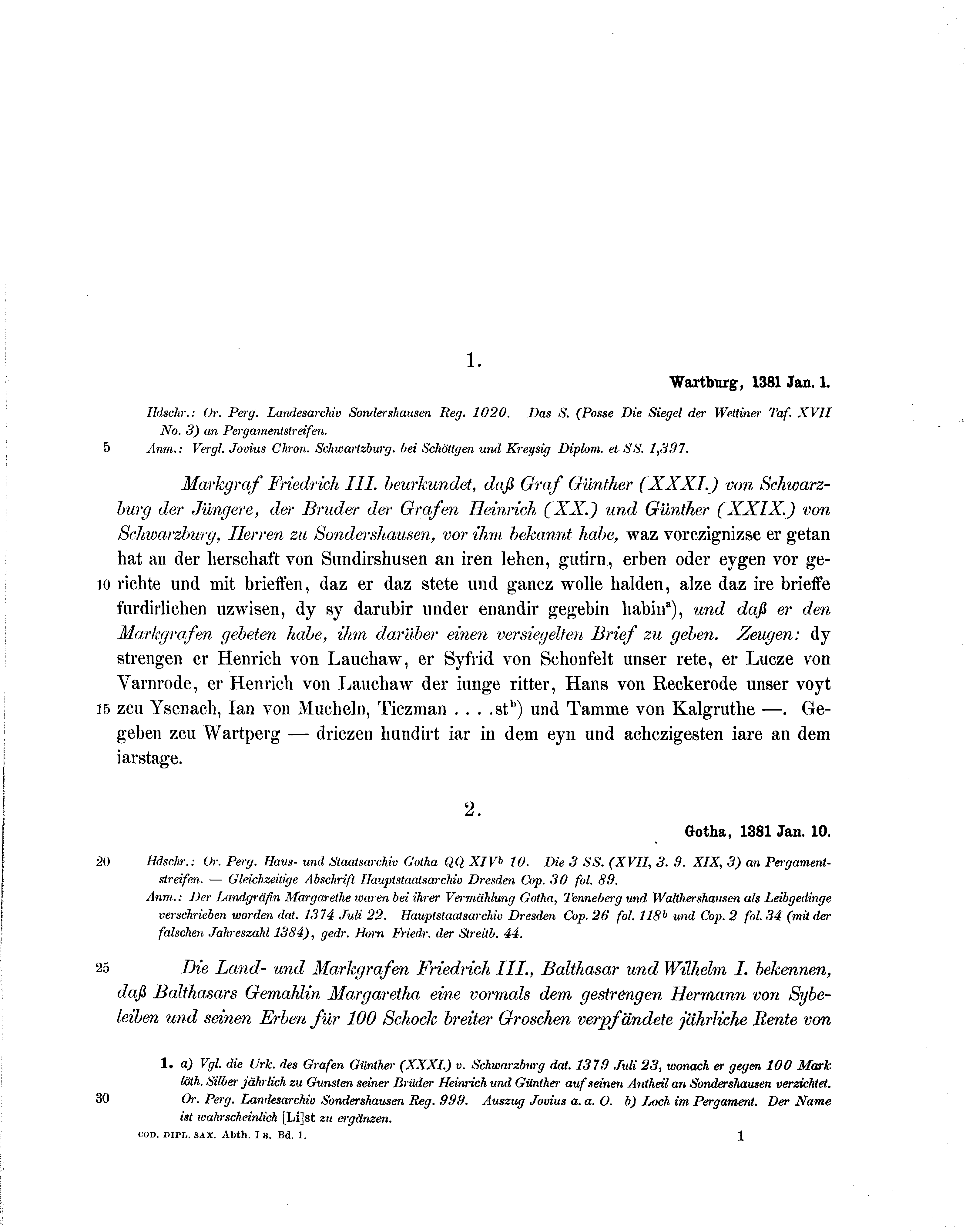 Historische Urkunde Seite 1 aus Band cds1b1