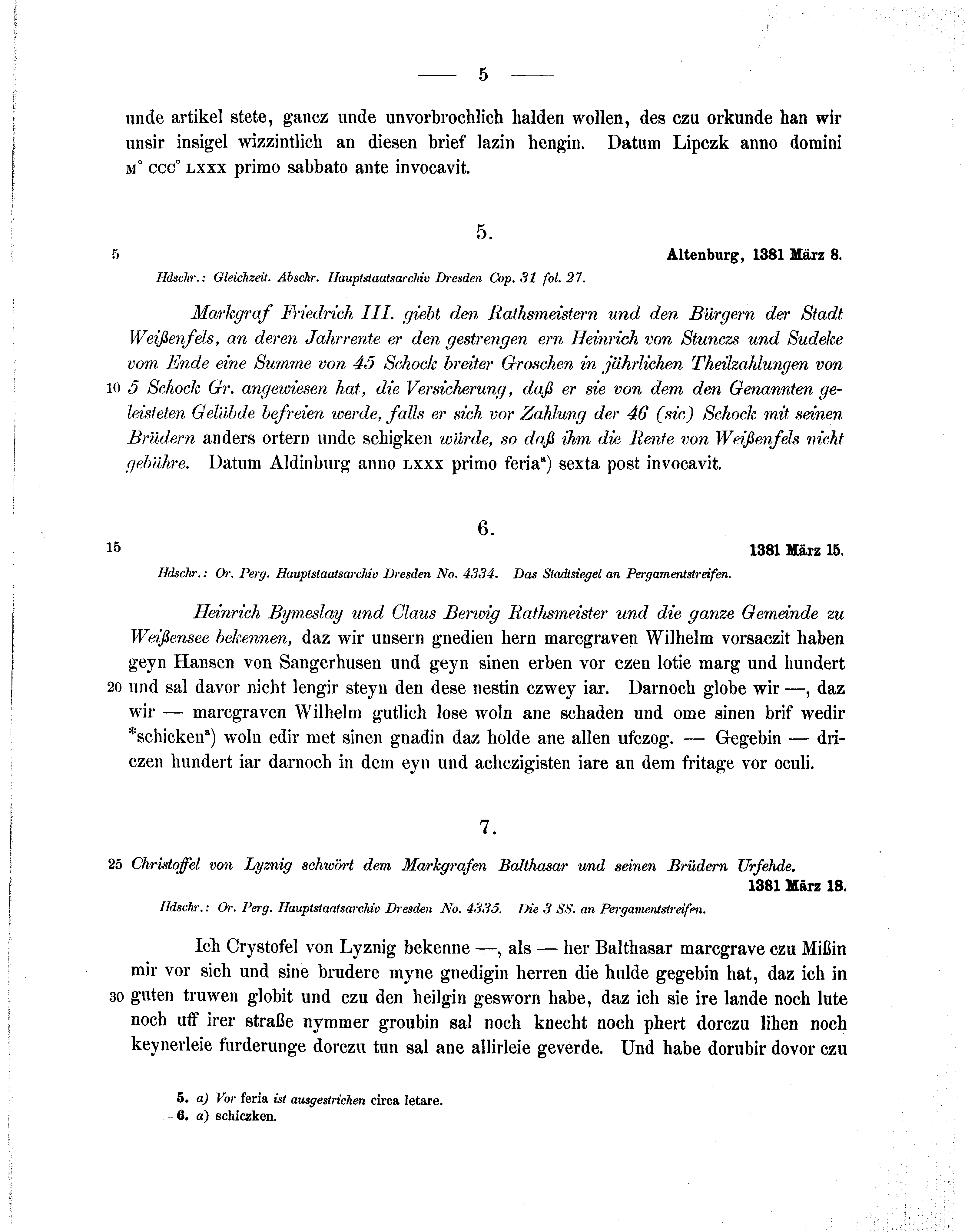 Historische Urkunde Seite 5 aus Band cds1b1