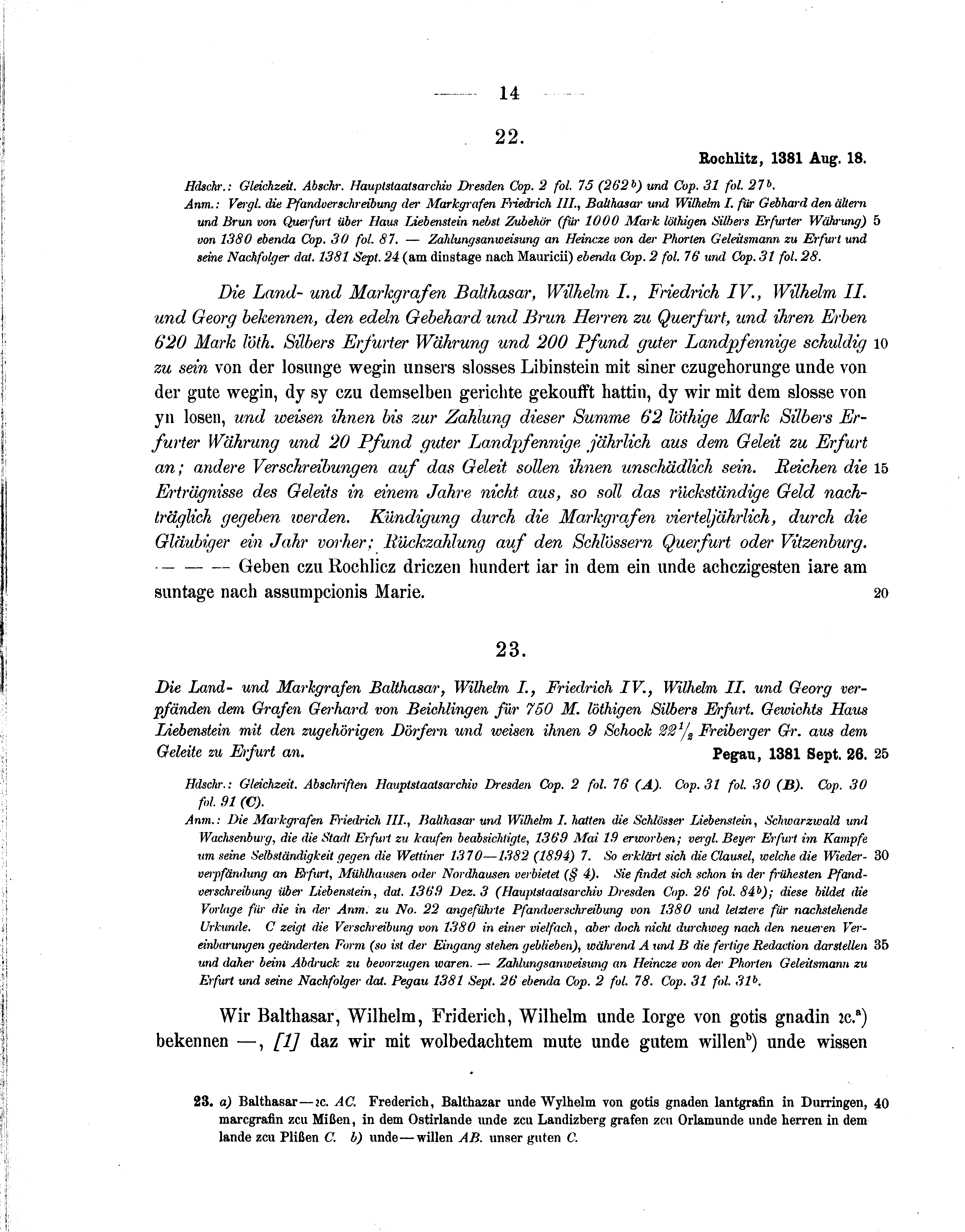 Historische Urkunde Seite 14 aus Band cds1b1
