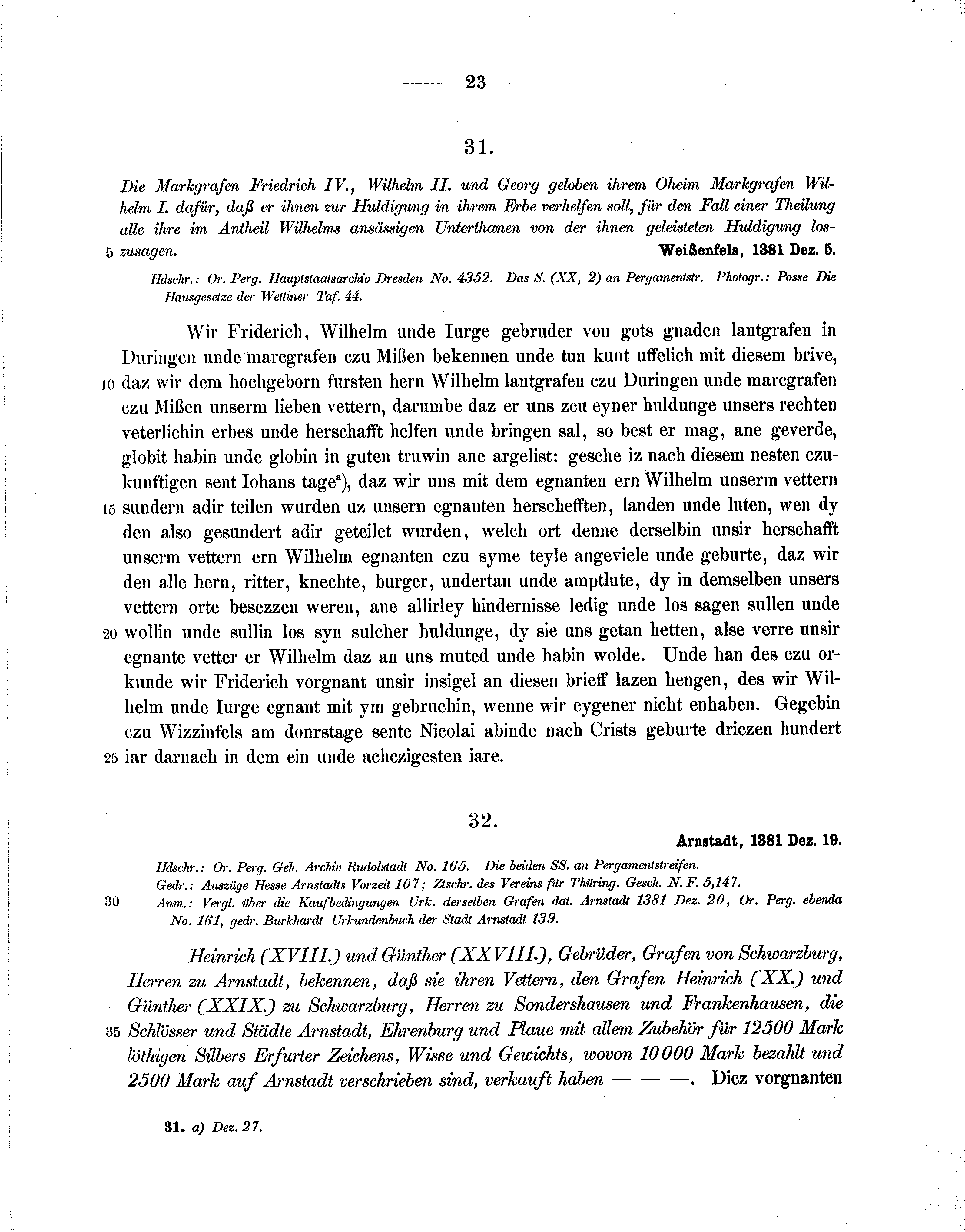 Historische Urkunde Seite 23 aus Band cds1b1