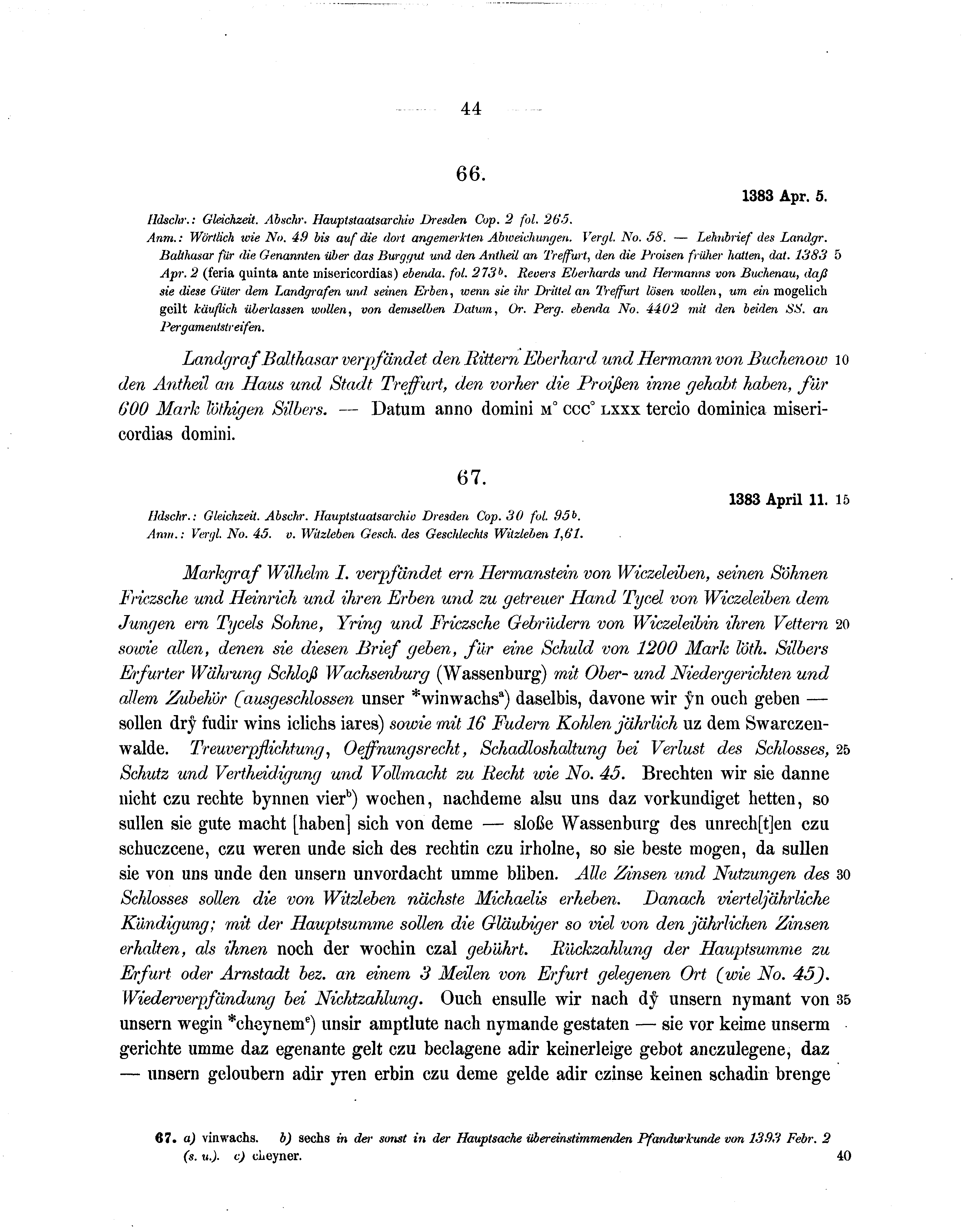 Historische Urkunde Seite 44 aus Band cds1b1