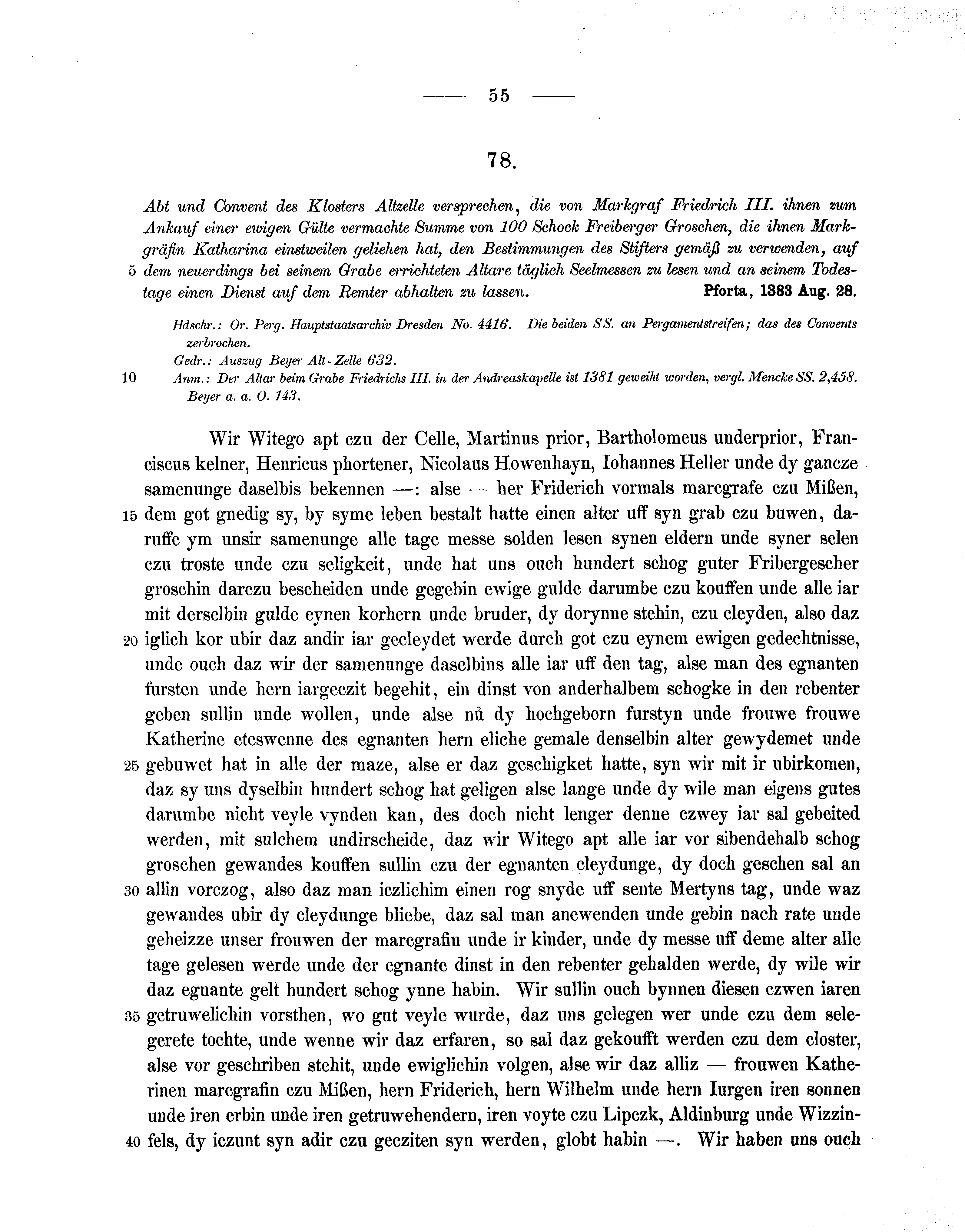 Historische Urkunde Seite 55 aus Band cds1b1