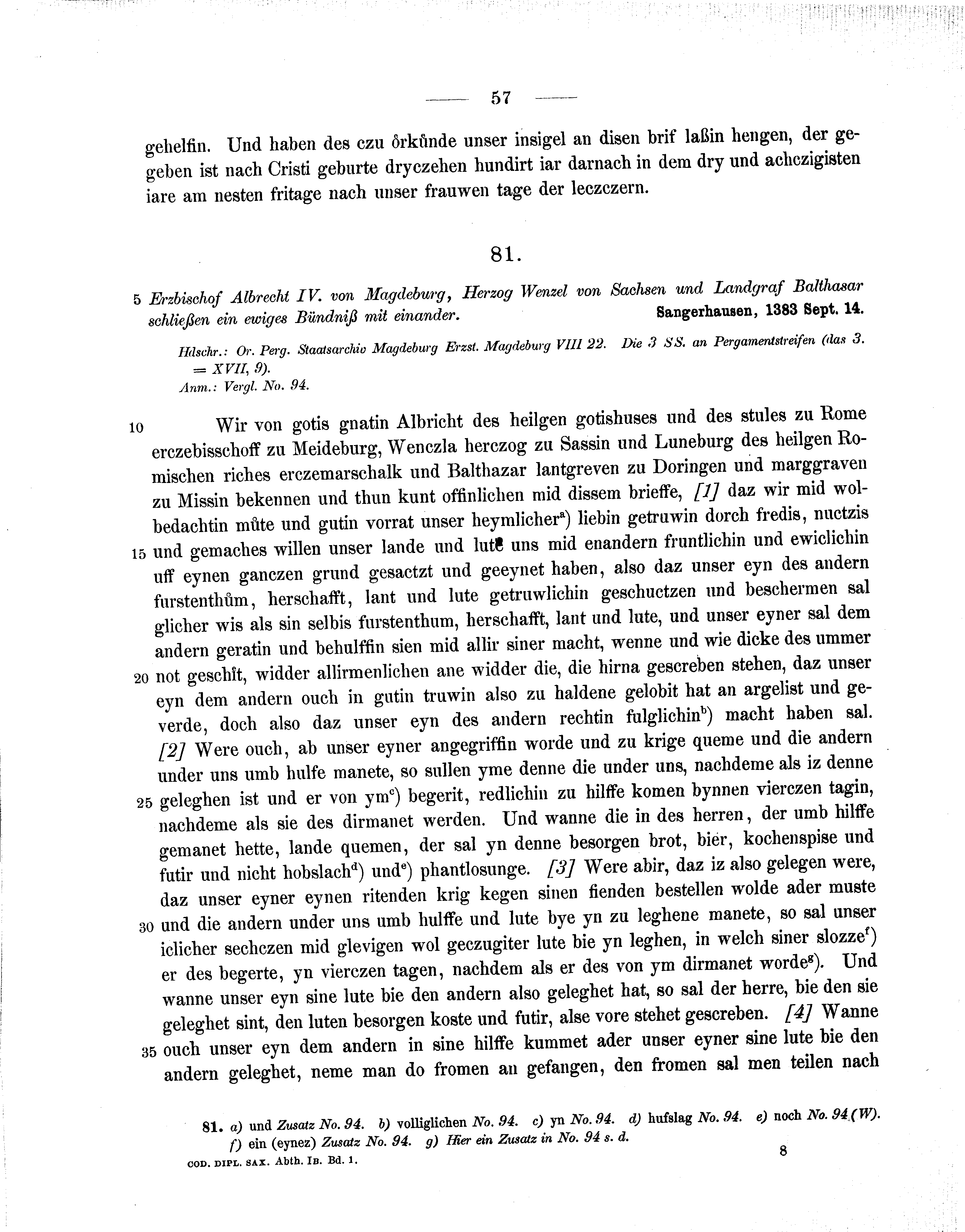 Historische Urkunde Seite 57 aus Band cds1b1