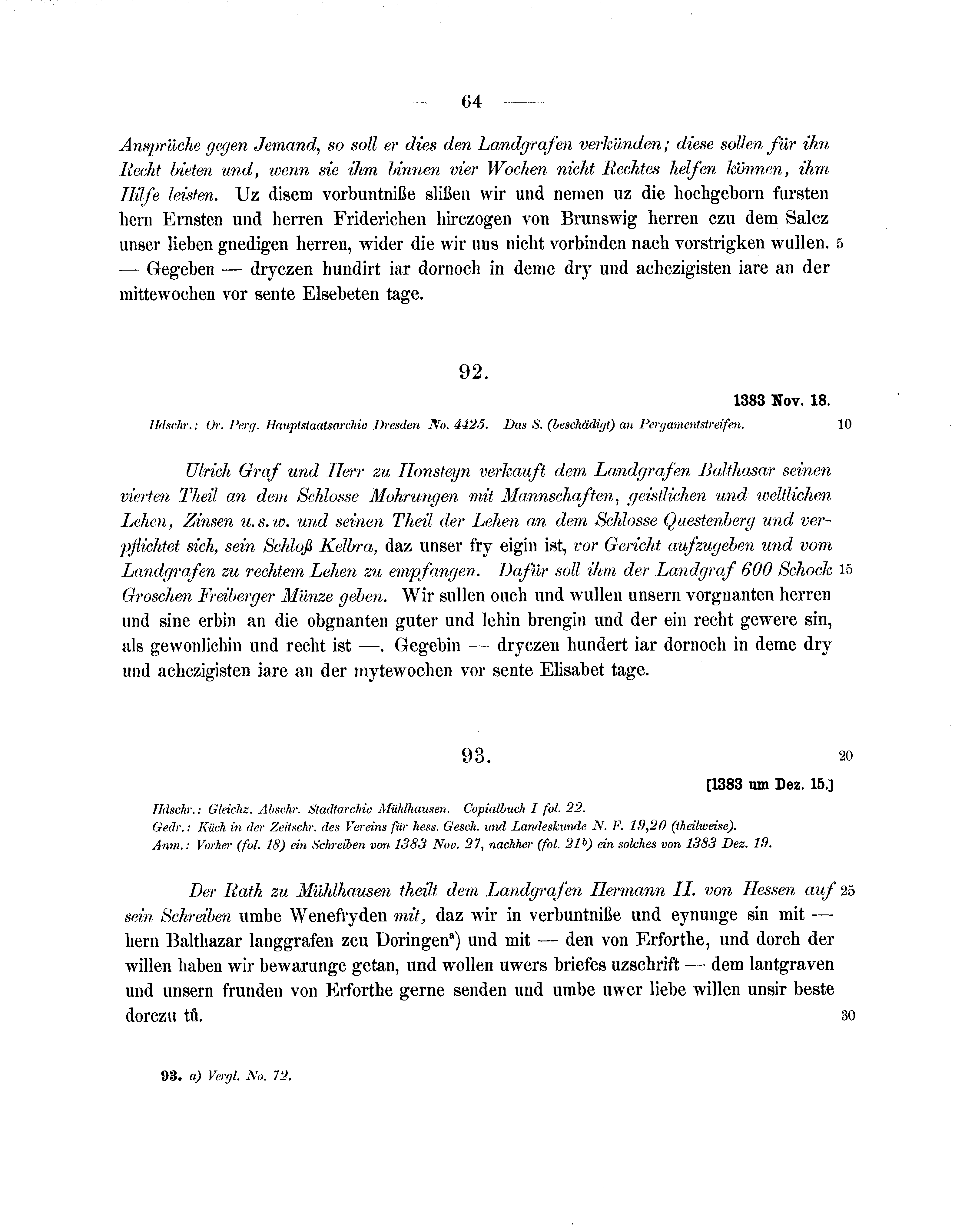 Historische Urkunde Seite 64 aus Band cds1b1